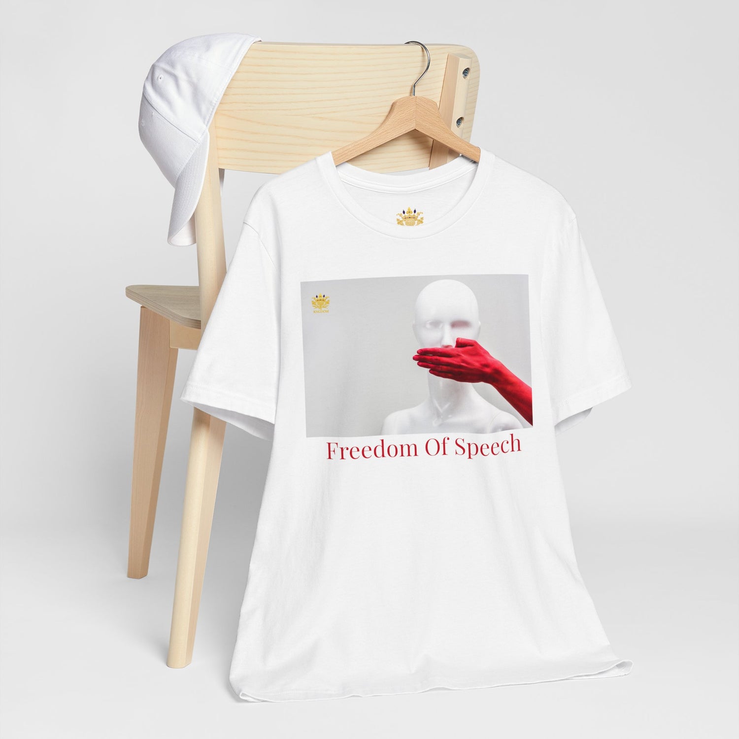 WE ARE AMERICA &quot; Freedom of Speech&quot; (THE BLOOD OF THE MARTYRS) - Unisex Jersey Short Sleeve Tee W/&quot;Hand Over Mouth&quot; Design Image W/ Red &quot;Freedom Of Speech&quot; Letter Print/Back-Side Kngdom Logo