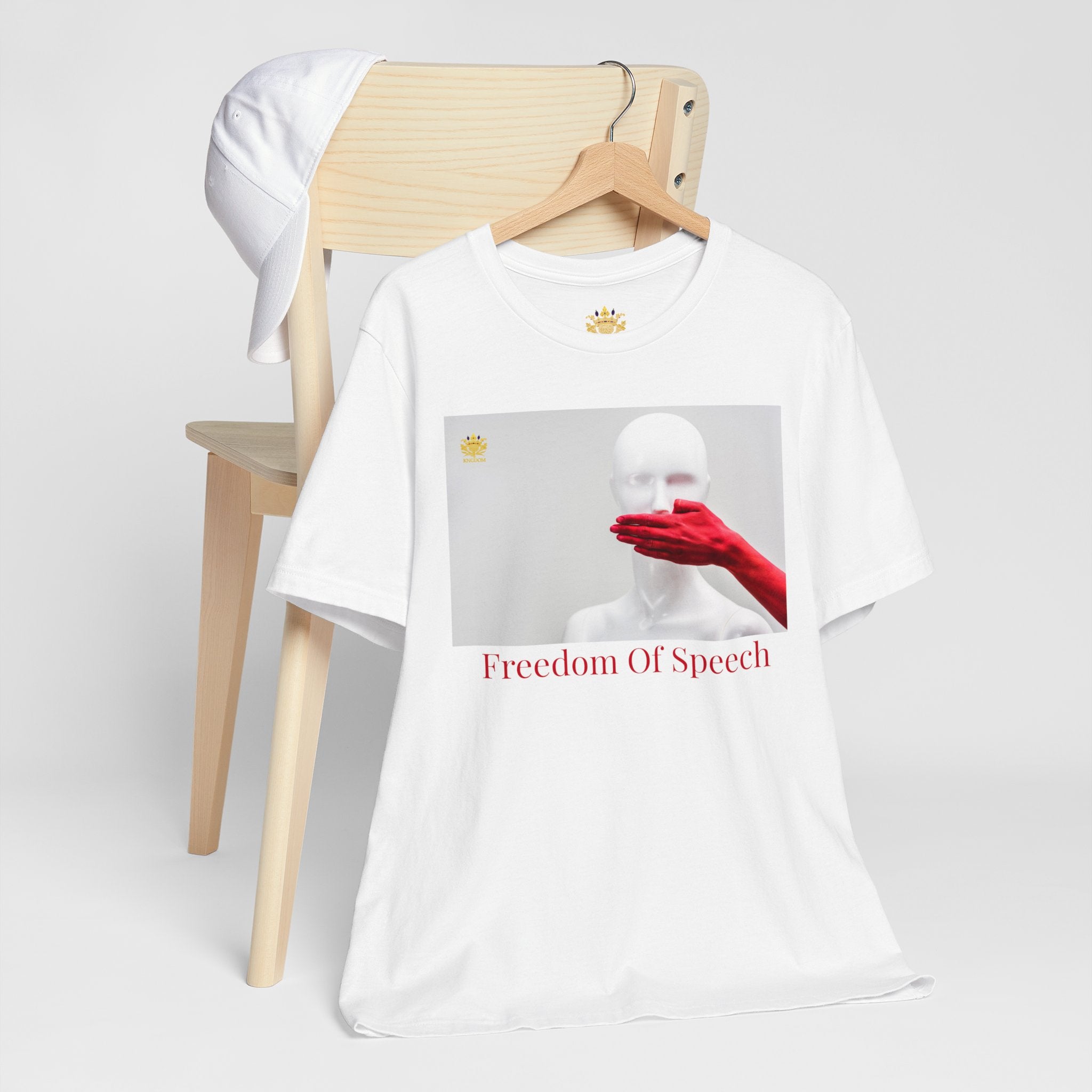 WE ARE AMERICA &quot; Freedom of Speech&quot; (THE BLOOD OF THE MARTYRS) - Unisex Jersey Short Sleeve Tee W/&quot;Hand Over Mouth&quot; Design Image W/ Red &quot;Freedom Of Speech&quot; Letter Print/Back-Side Kngdom Logo