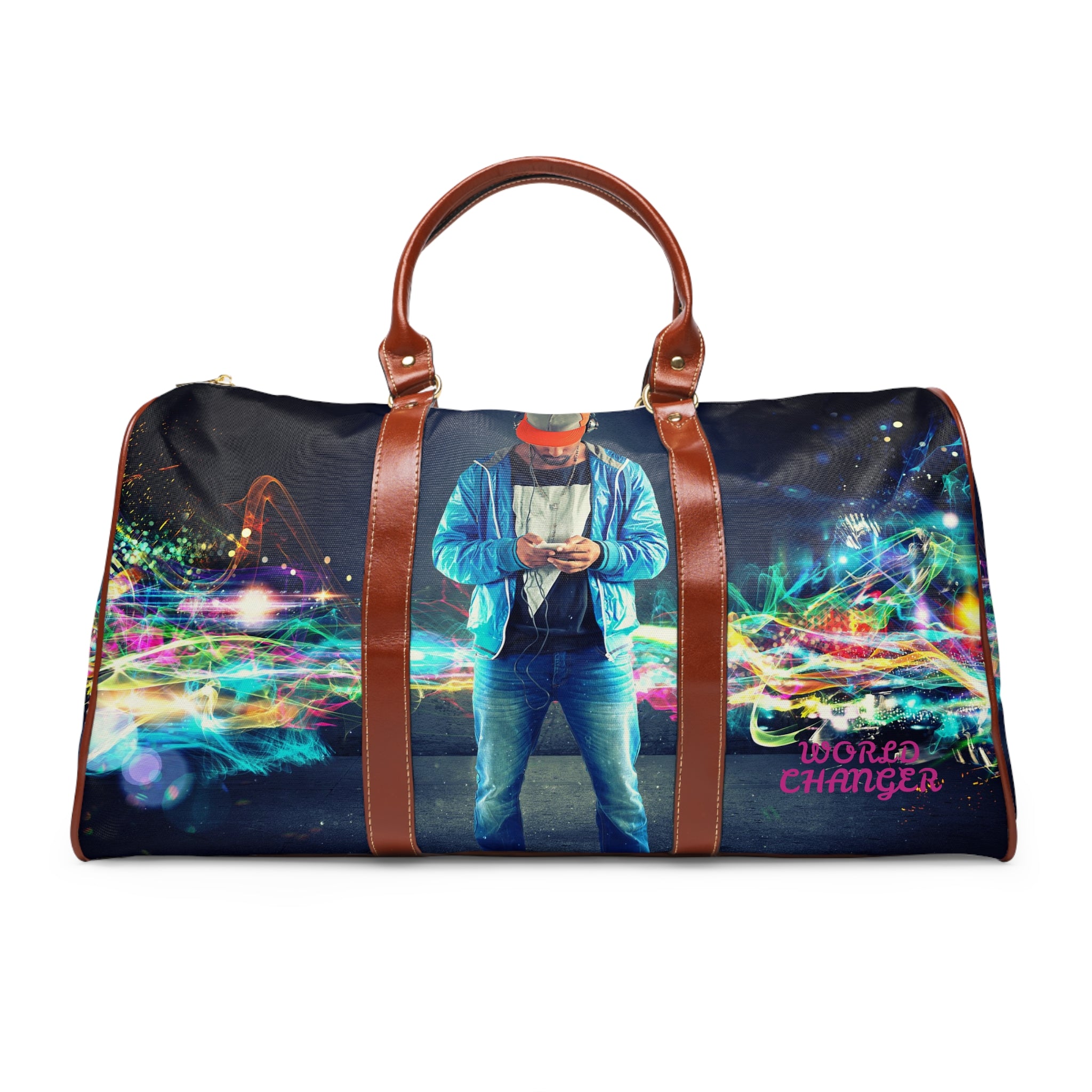 Man Of Color &quot;WORLD CHANGER&quot;- Vegan Leather Self-Expression Waterproof Travel Bag W/ Kngdom Logo