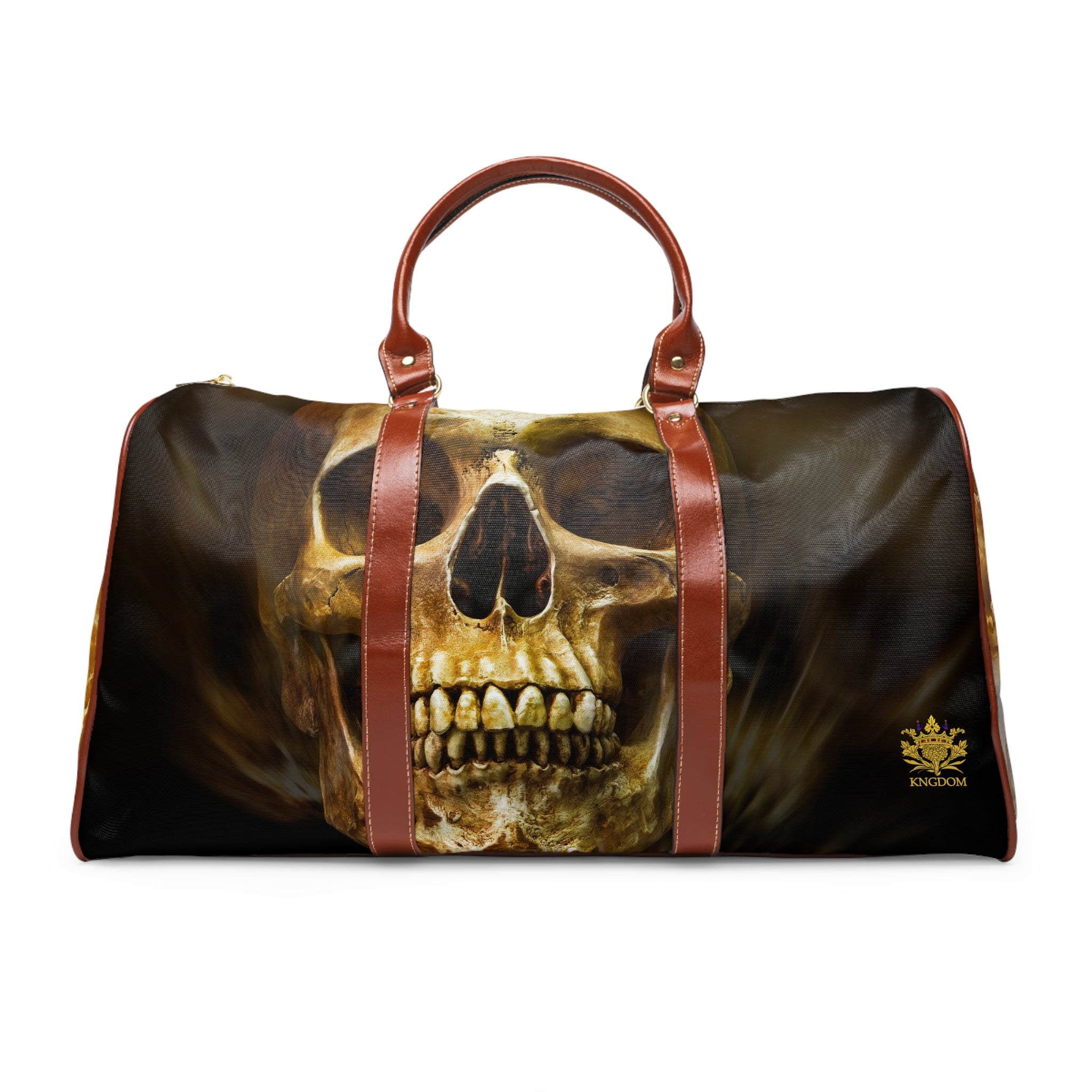 EZEKIEL 37 &quot;Arise My People&quot;- Vegan Leather Self-Expression Waterproof Travel Bag W/ Golden Skull Design Image-Double Side Kngdom Logo