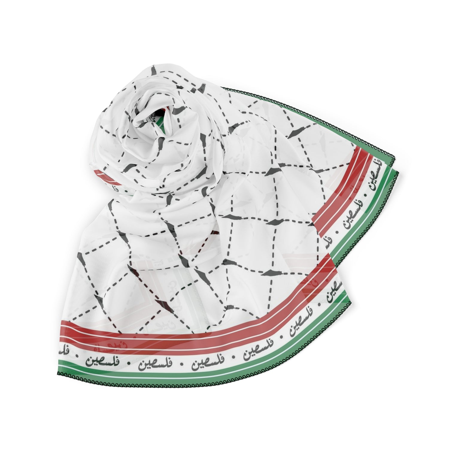 Keffiyeh World &quot;PALESTINE IS GUCCI&quot;- Ploy/Chiffon Scarf W/ Blk Kngdom Logo