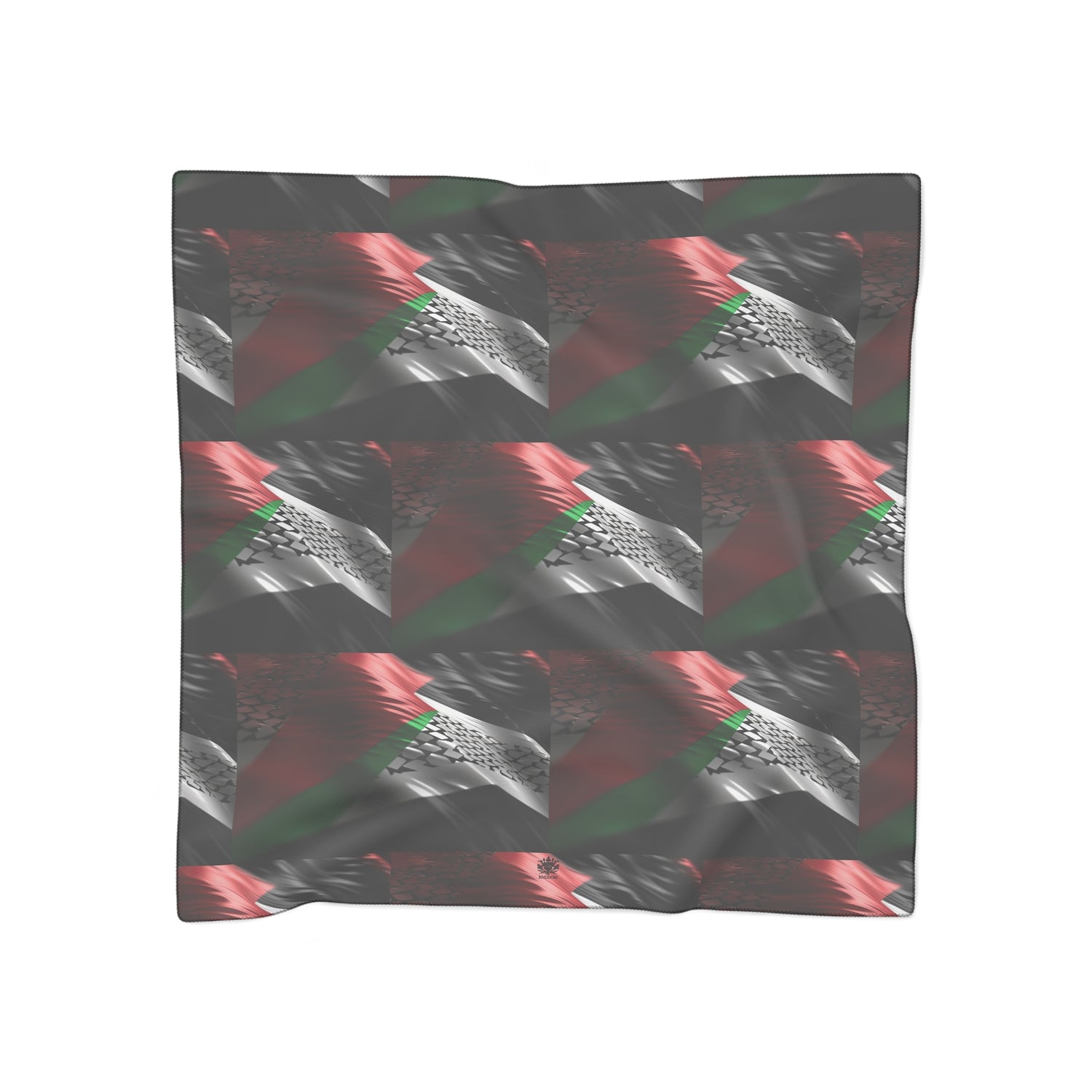 Keffiyeh World &quot;Palestine Flag&quot;- Poly/Chiffon Scarf W/ Blk Kngdom Logo