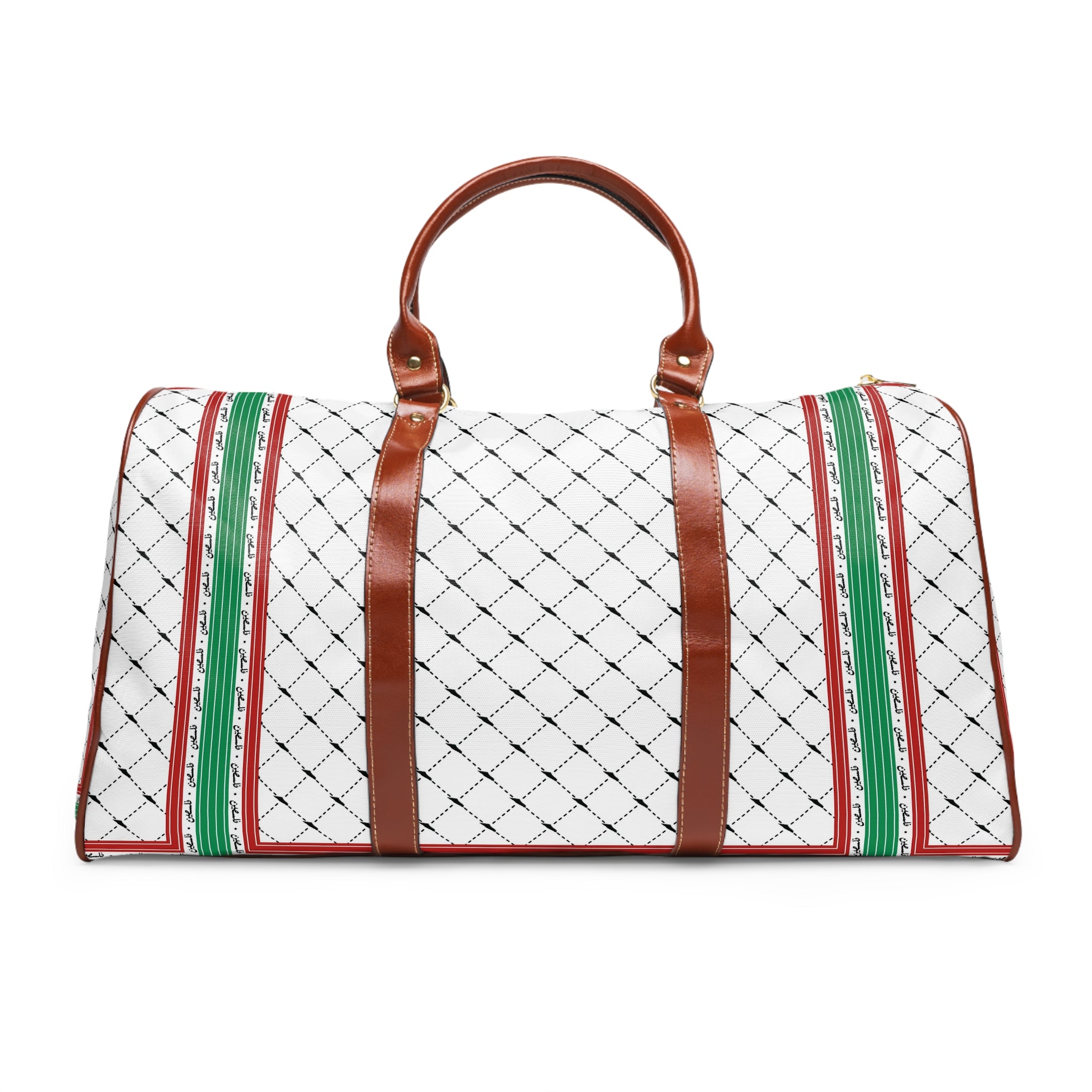 Keffiyeh World &quot;PALESTINE IS GUCCI&quot;- Vegan Leather Self-Expression Waterproof Travel Bag W/ Blk Kngdom Logo