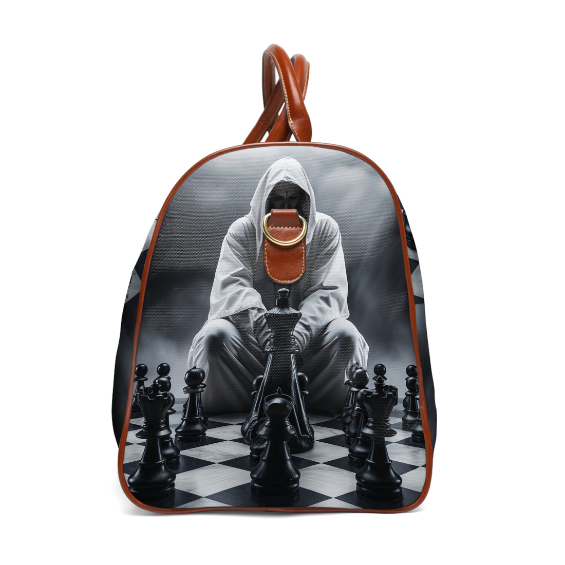 &quot;CHECKMATE&quot;: bolso de viaje impermeable de piel vegana con logotipo de Kingdom en negro 