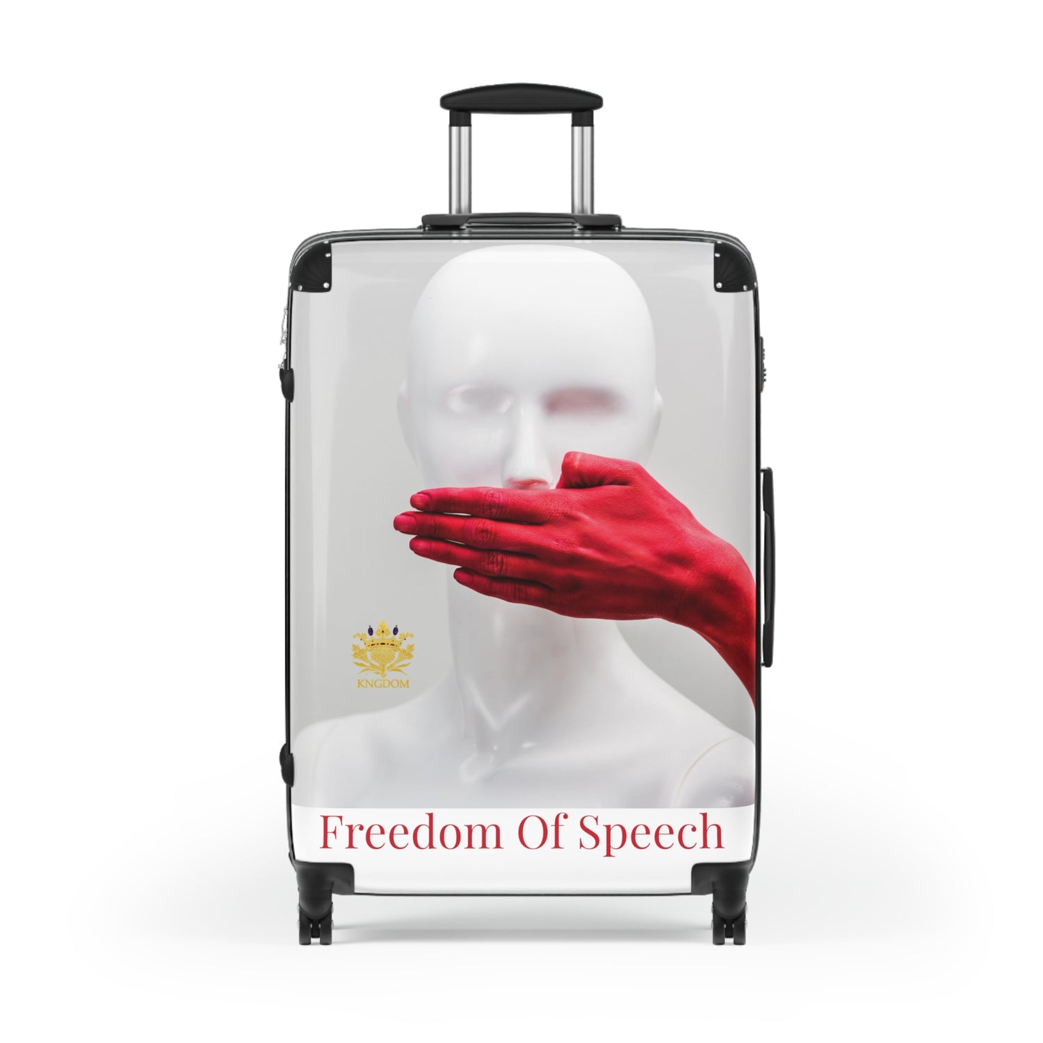 WE ARE AMERICA-&quot;Freedom Of Speech&quot; (THE BLOOD OF THE MARTYRS)-(Large) Suitcase- (&quot;Hand Over Mouth&quot; Design Image W/Kngdom Logo)