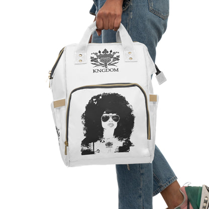 Kngdom &quot;DRIP&quot; (QUEEN)- Multifunctional Diaper Backpack W/ Backside &quot;QUEEN&quot; letter print/ BLK Kngdom logo