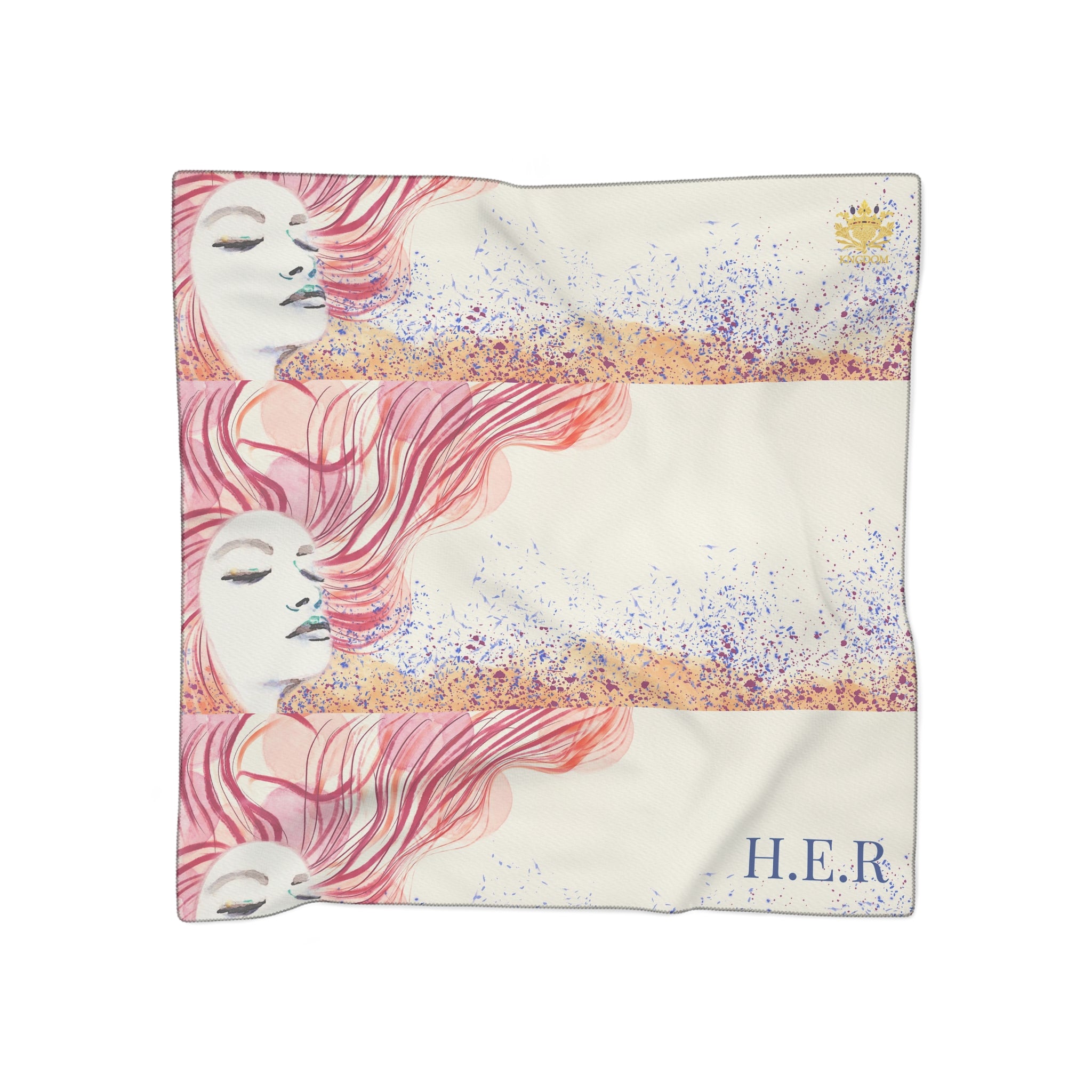 &quot;H.E.R&quot; (Heroism/Eagerness/Relevant) - Poly Scarf (Kngdom Logo W/ &quot;H.E.R&quot; Dark Blue Letter Print)