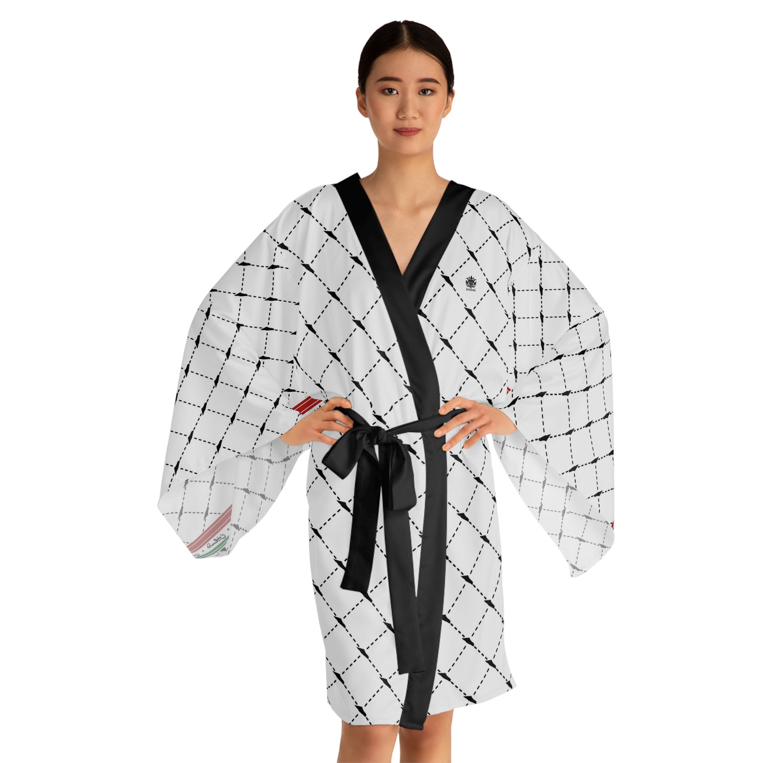 Keffiyeh World &quot;PALESTINE IS GUCCI&quot;- Long Sleeve Kimono Robe W/ Blk Kngdom Logo