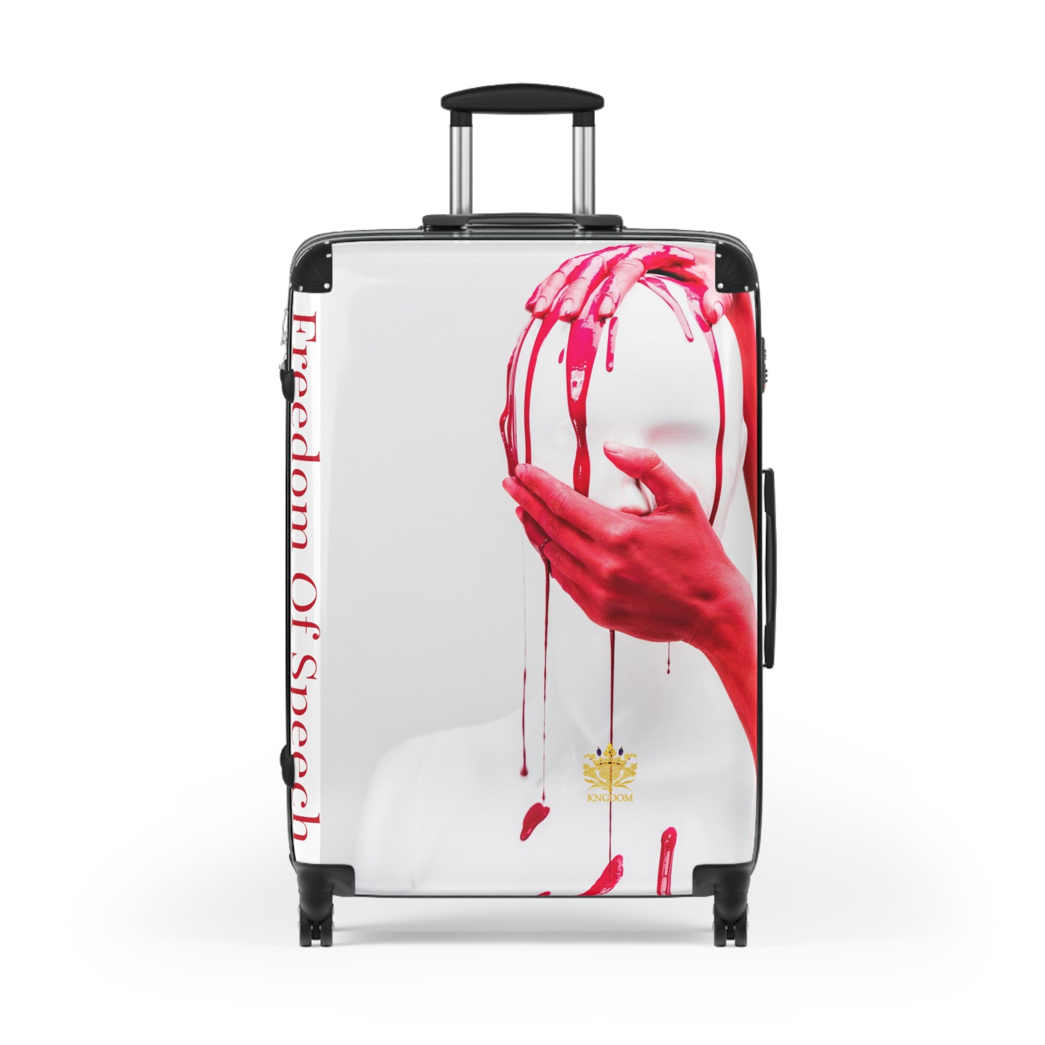 WE ARE AMERICA-&quot;Freedom Of Speech&quot; (THE BLOOD OF THE MARTYRS)-(Large) Suitcase- (&quot;Hand on Head &amp; Mouth&quot; Design Image W/Kngdom Logo)