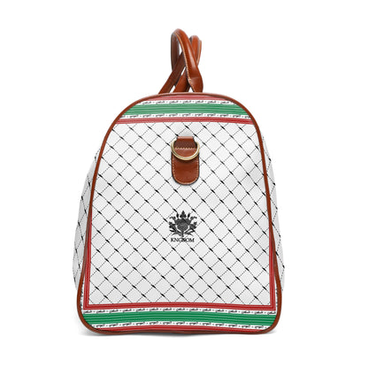 Keffiyeh World &quot;PALESTINE IS GUCCI&quot;- Vegan Leather Self-Expression Waterproof Travel Bag W/ Blk Kngdom Logo