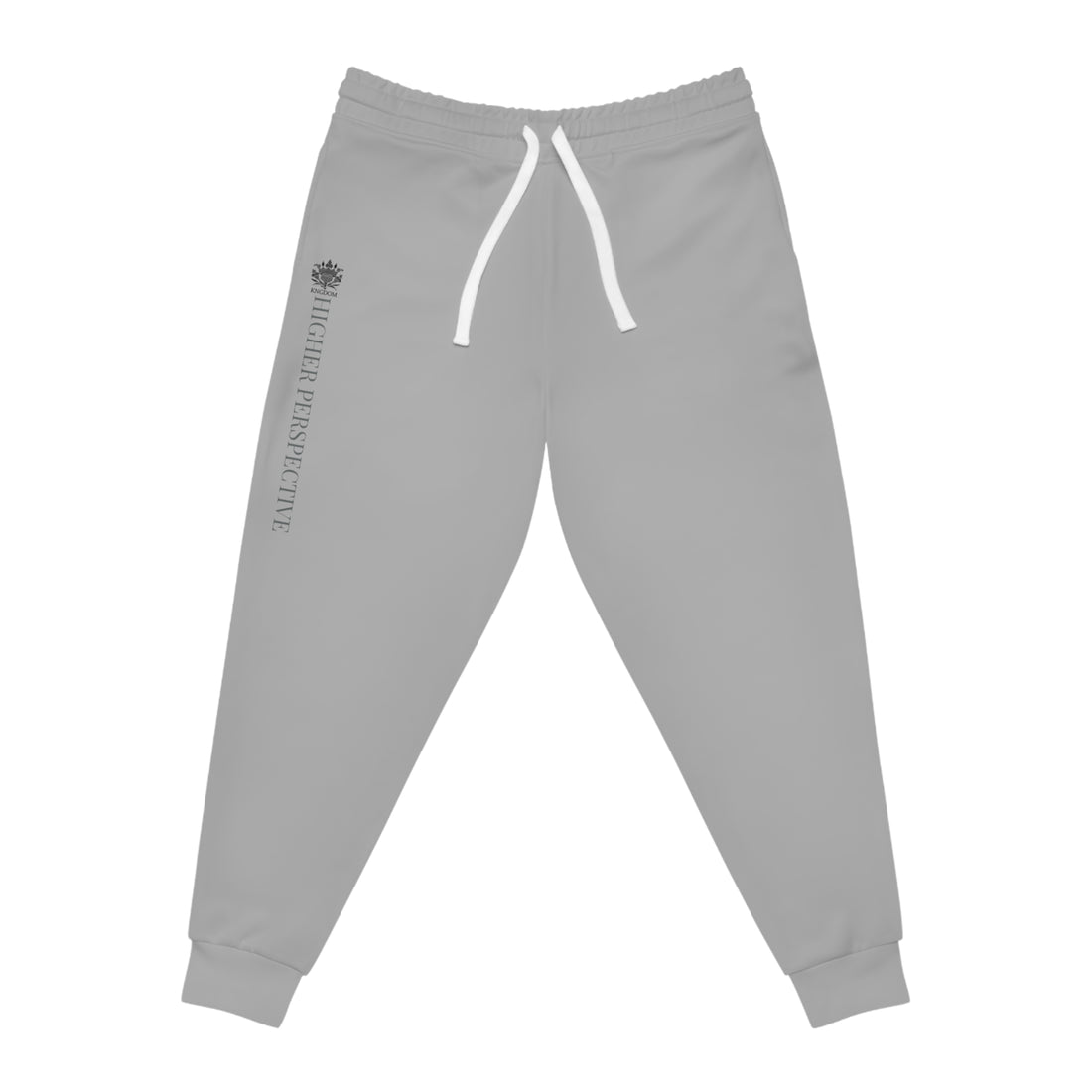 &quot;HIGHER PERSPECTIVE&quot; Unisex Athletic Joggers- W/ BLK Kngdom Logo &quot;HIGHER PERSPECTIVE&quot; Grey Letter Word Print