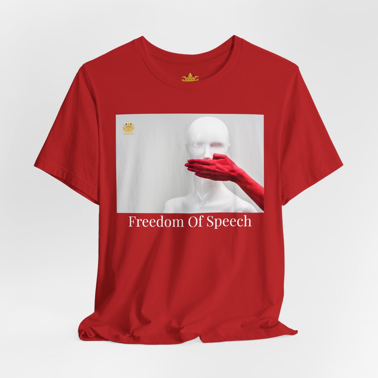 WE ARE AMERICA &quot;Freedom of Speech&quot; (THE BLOOD OF THE MARTYRS) - Unisex Jersey Short Sleeve Tee W/&quot;Hand Over Mouth&quot; Image W/ Kngdom Logo