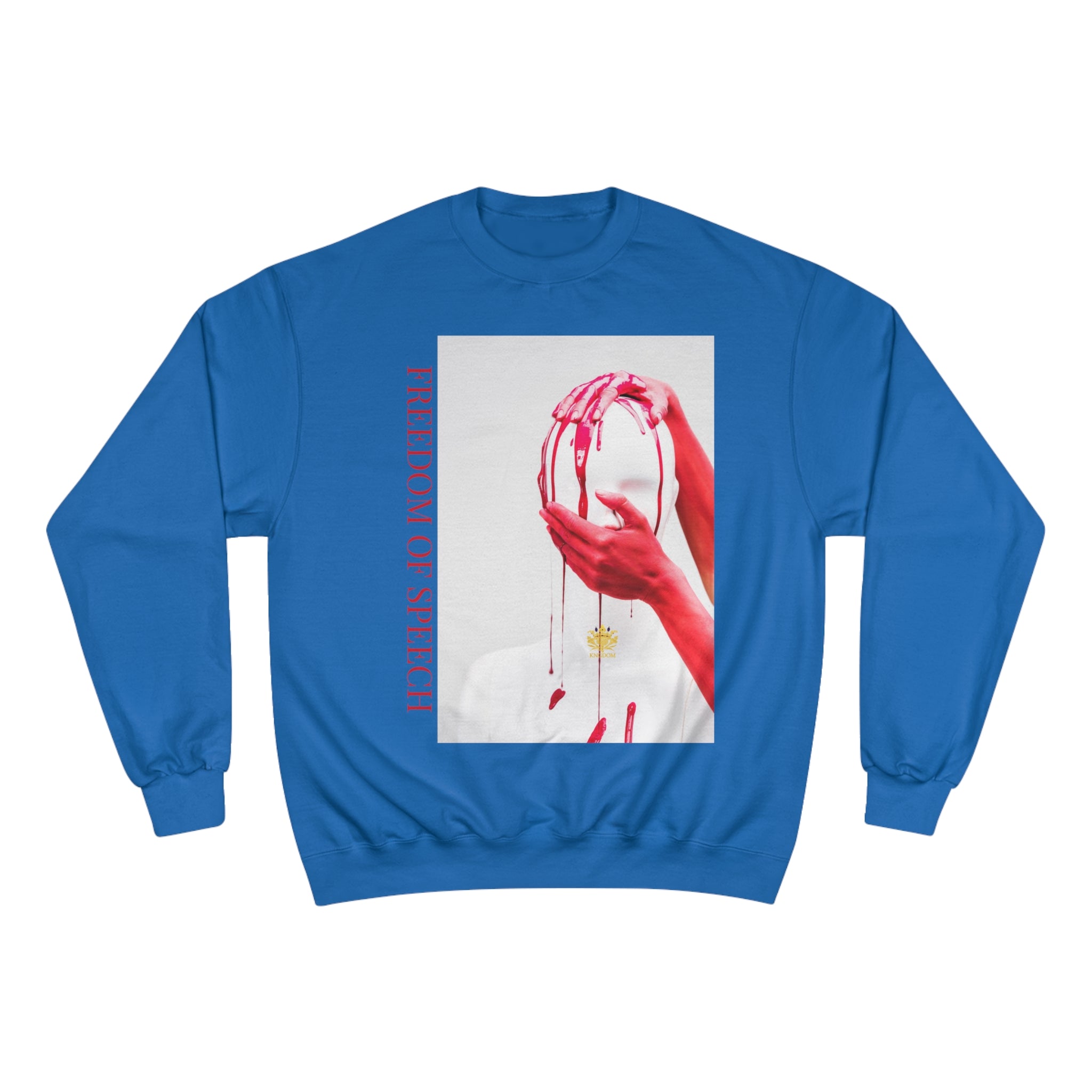 WE ARE AMERICA &quot; Freedom Of Speech&quot; (THE BLOOD OF THE MARTYRS) - &quot;Hand on Head &amp; Mouth&quot; Unisex Champion Sweatshirt (&quot;Freedom Of Speech&quot;) Letter Print W/ Kngdom Logo