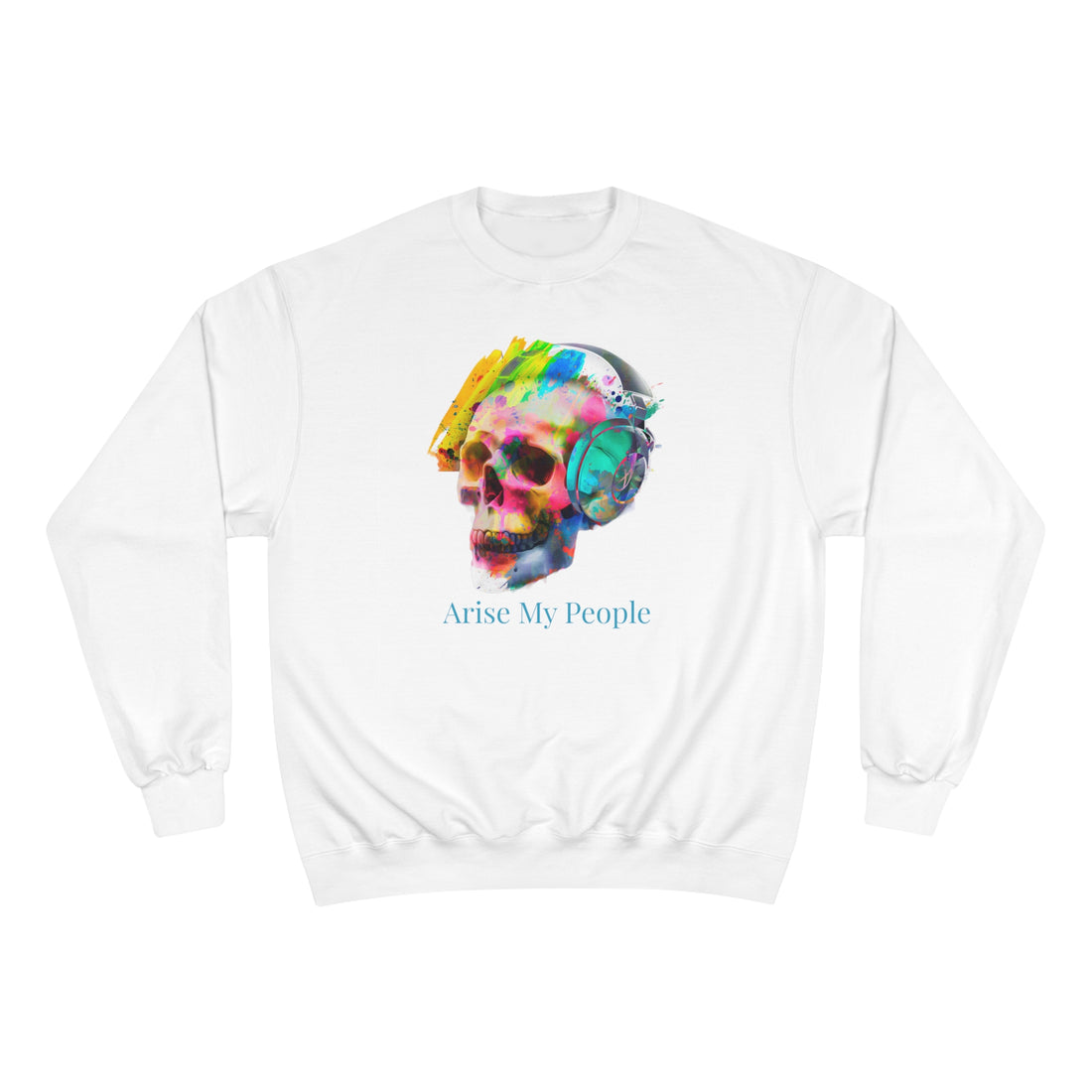 EZEKIEL 37 &quot;Arise My People&quot; Crystal Head Skull Face Design Image- Unisex Champion Sweatshirt W/ Back Side Kngdom Logo