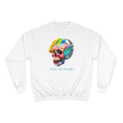 EZEKIEL 37 &quot;Arise My People&quot; Crystal Head Skull Face Design Image- Unisex Champion Sweatshirt W/ Back Side Kngdom Logo