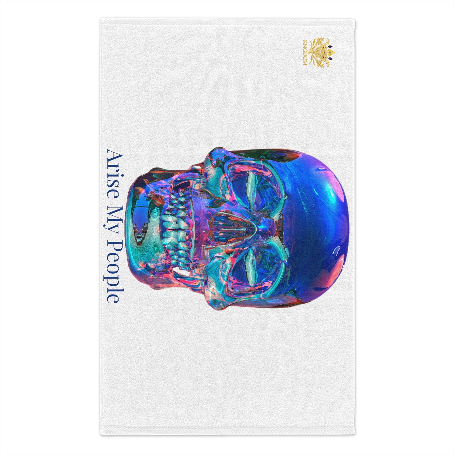 EZEKIEL 37 &quot;Arise My People&quot; Crystal Head Skull Face Design Image- Rally Towel (Dark Blue Letter Print- Kngdom Logo)