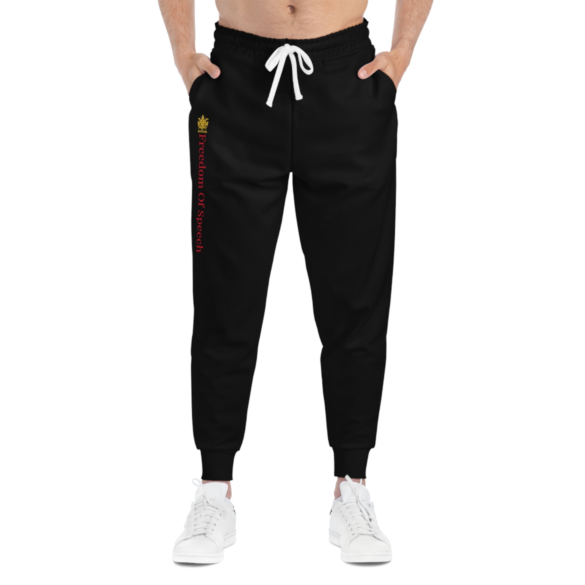 WE ARE AMERICA &quot; Freedom Of Speech&quot; (THE BLOOD OF THE MARTYRS) Unisex Athletic Joggers  Kngdom Logo W/ Red &quot;Freedom Of Speech&quot; Letter Print