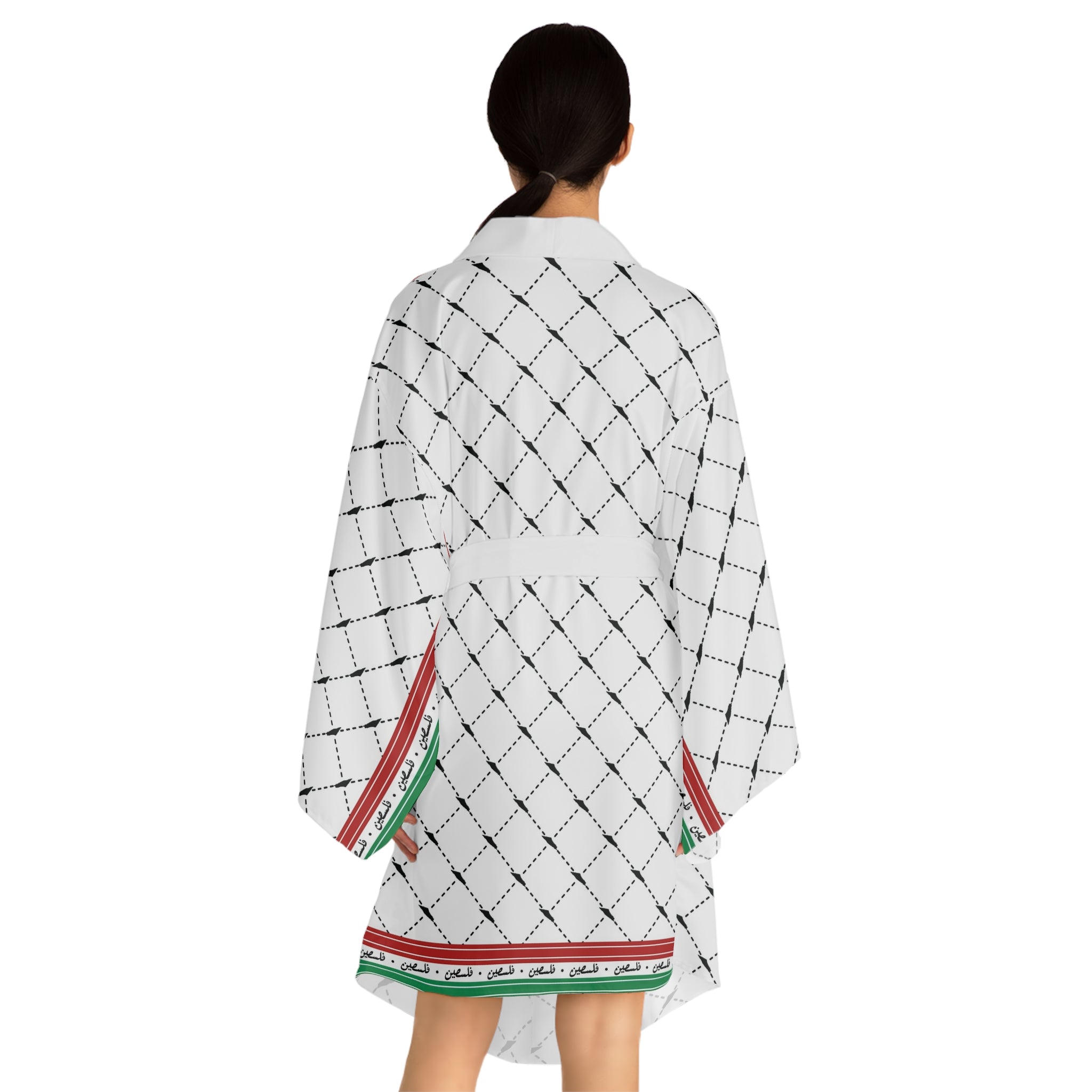 Keffiyeh World &quot;PALESTINE IS GUCCI&quot;- Long Sleeve Kimono Robe W/ Blk Kngdom Logo