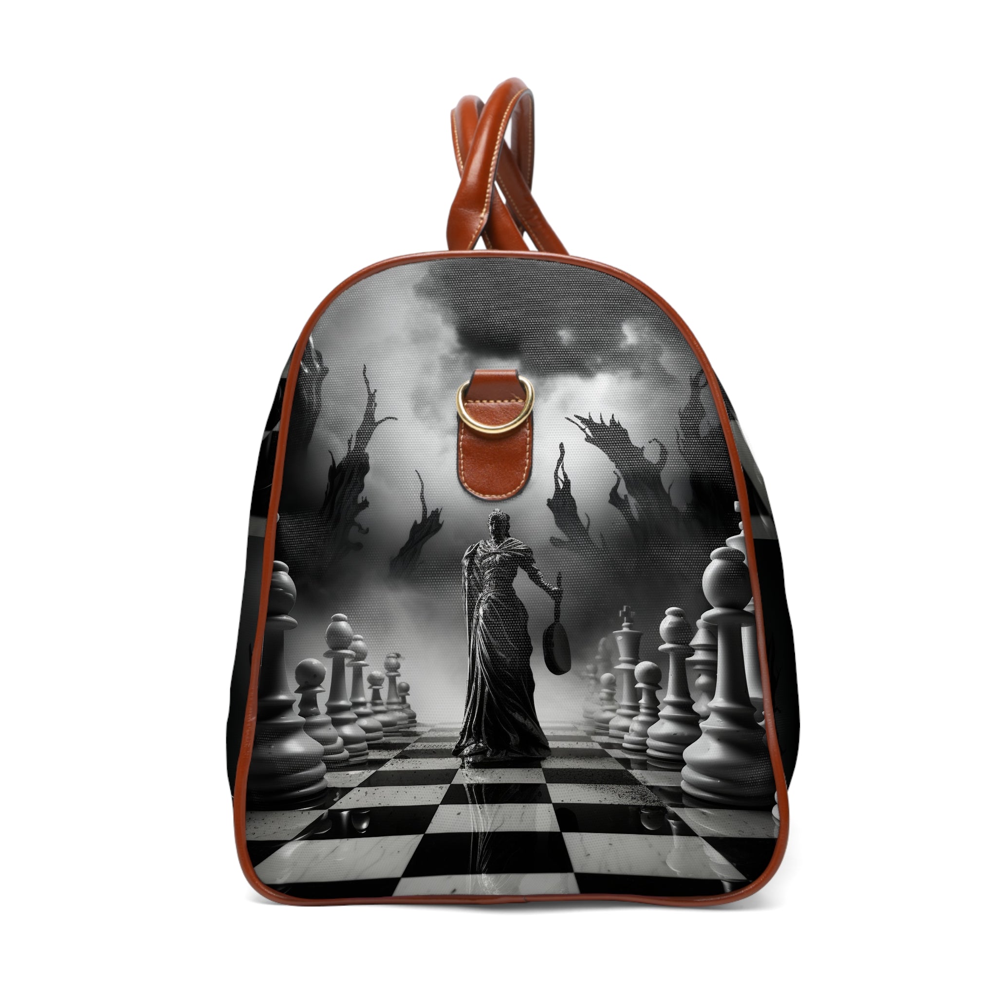 &quot;CHECKMATE&quot;: bolso de viaje impermeable de piel vegana con logotipo de Kingdom en negro 