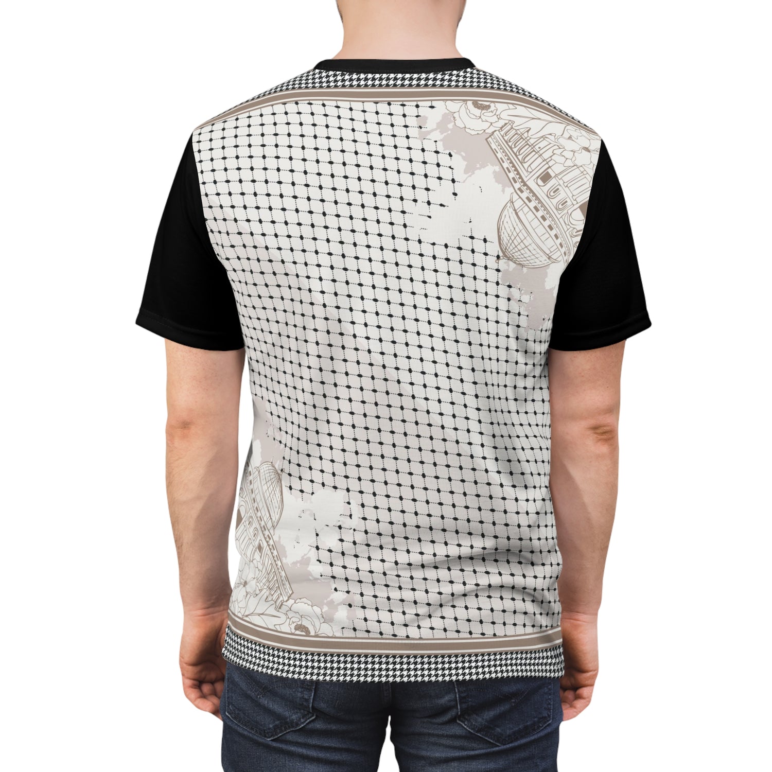 Keffiyeh World &quot;Al Aqsa Mosque&quot;- Unisex Cut &amp; Sew Tee W/ Blk Kngdom Logo