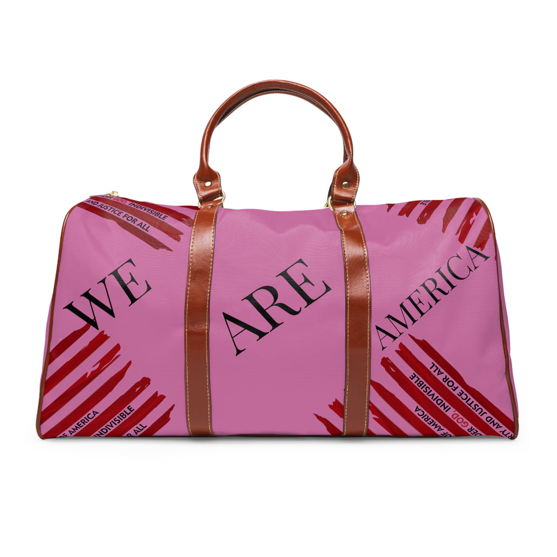 &quot;WE ARE AMERICA&quot;- Vegan Leather Self-Expression Light Pink Waterproof Travel Bag (Double Side Kngdom Logo)