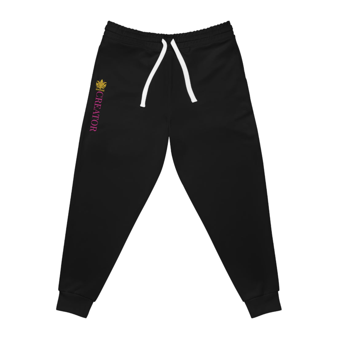 &quot;Creator&quot;- Unisex Athletic Joggers ( Kngdom Logo W/ &quot;Creator&quot; Dark Pink Letter Print)