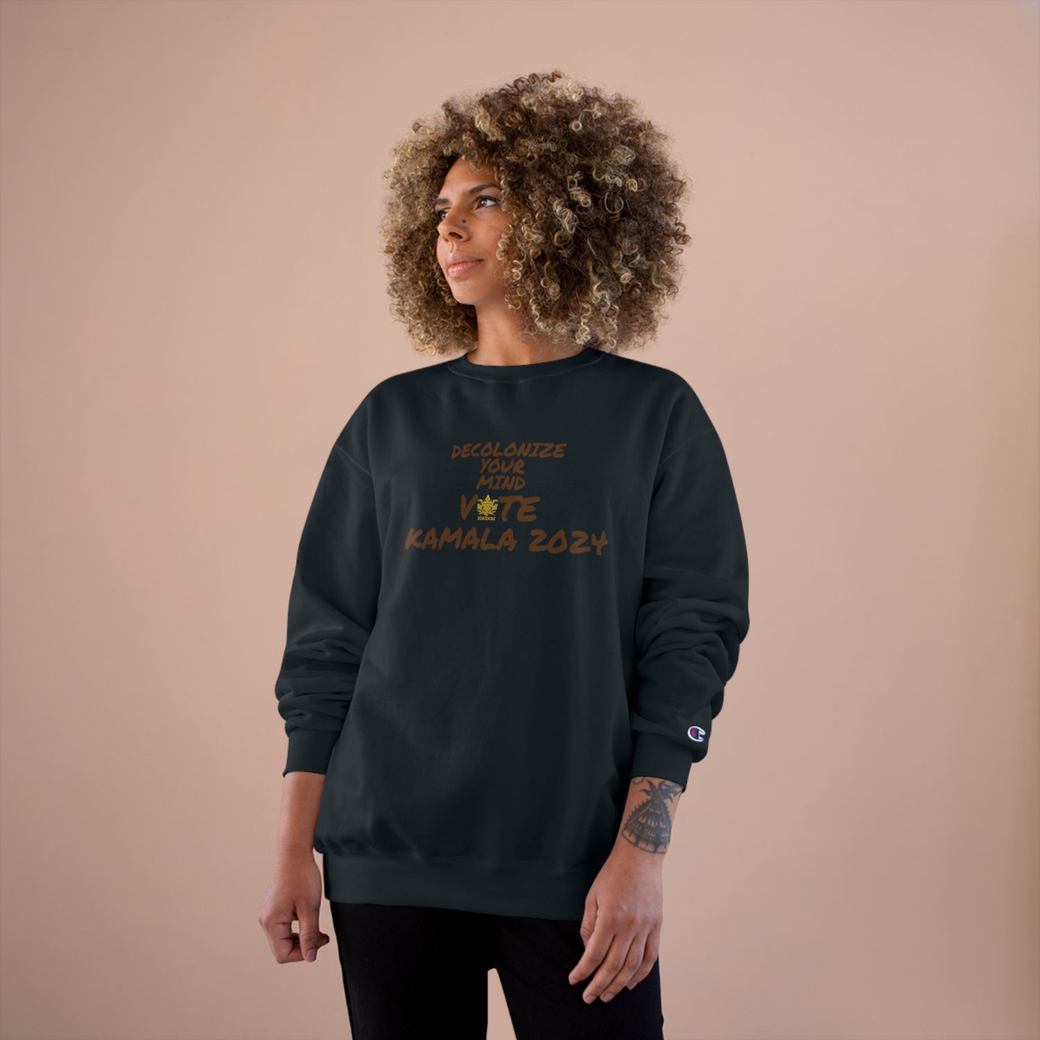 &quot;DECOLONIZE YOUR MIND&quot; VOTE KAMALA 2024- Unisex Champion Sweatshirt W/ Kngdom Logo