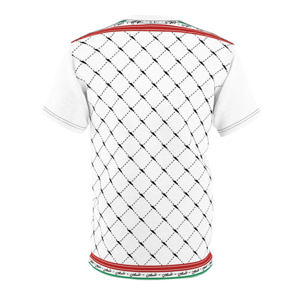 Keffiyeh World &quot;PALESTINE IS GUCCI&quot;- Unisex Cut &amp; Sew Tee W/ Blk Kngdom Logo