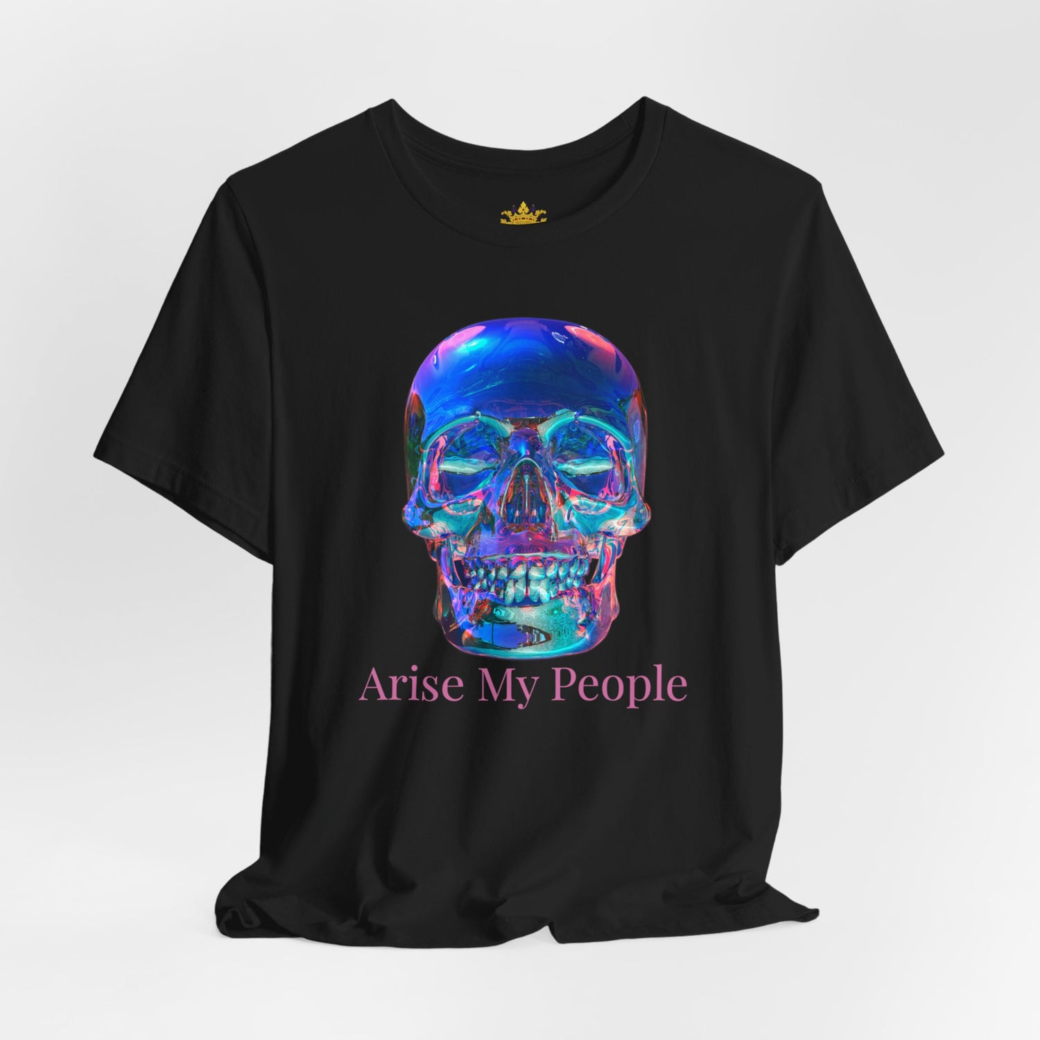 EZEKIEL 37 &quot;Arise My People&quot; Crystal Head Skull Face Design Image- Unisex Jersey Sleeve Tee (Front Side Crystal Head Skull Face Design Image W/ &quot;Arise My People&quot; Light Pink Letter Print- Back Side Kngdom Logo)