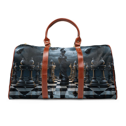 &quot;CHECKMATE&quot;: bolso de viaje impermeable de piel vegana con logotipo de Kingdom en negro 