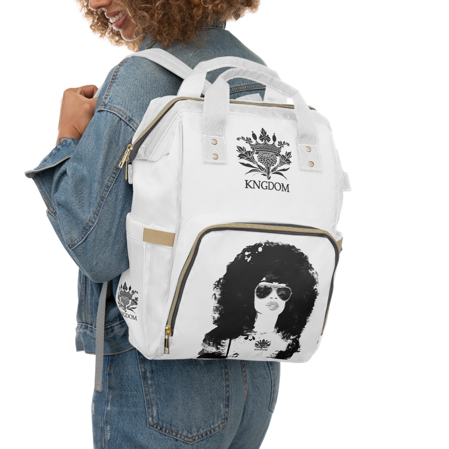 Kngdom &quot;DRIP&quot; (QUEEN)- Multifunctional Diaper Backpack W/ Backside &quot;QUEEN&quot; letter print/ BLK Kngdom logo