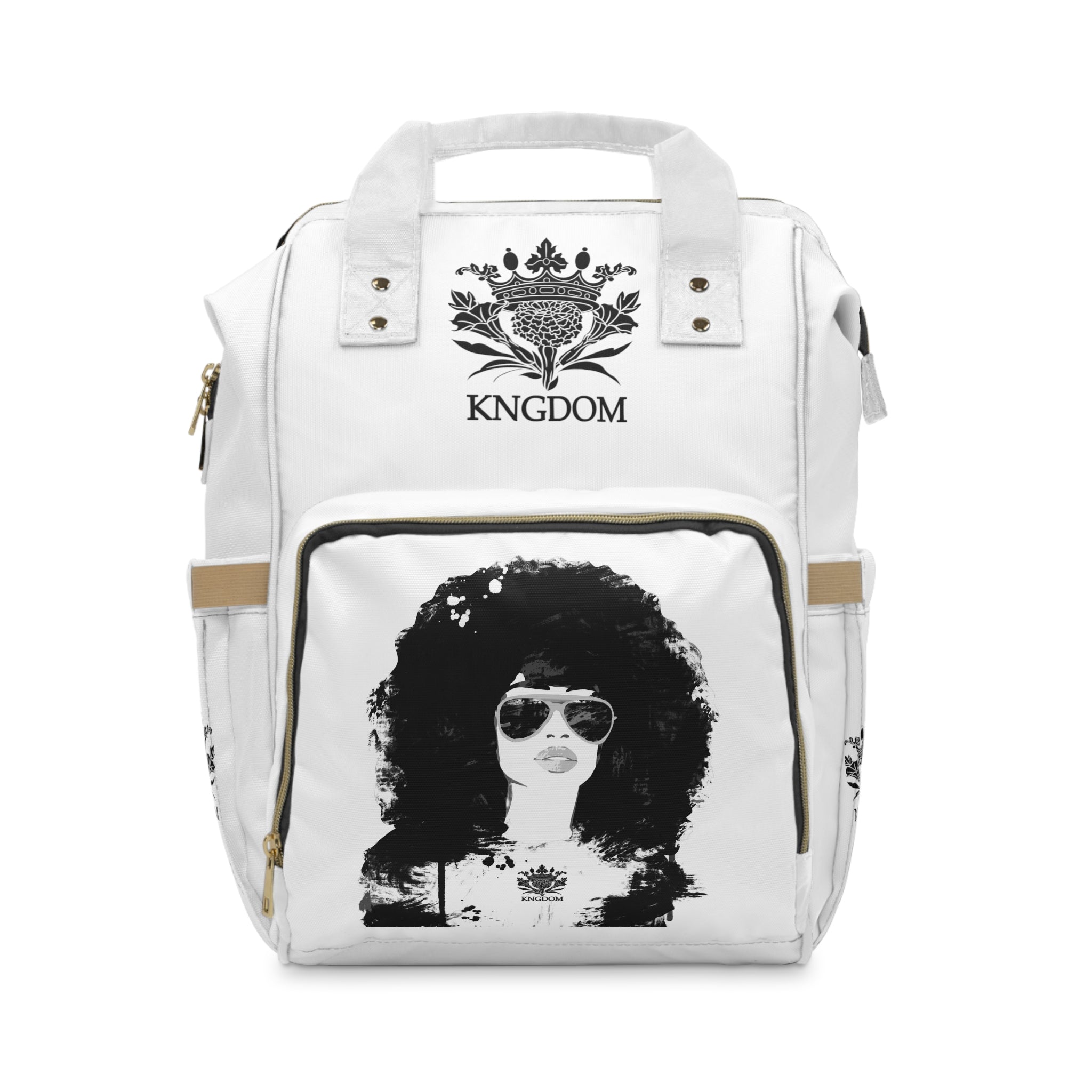 Kngdom &quot;DRIP&quot; (QUEEN)- Multifunctional Diaper Backpack W/ Backside &quot;QUEEN&quot; letter print/ BLK Kngdom logo