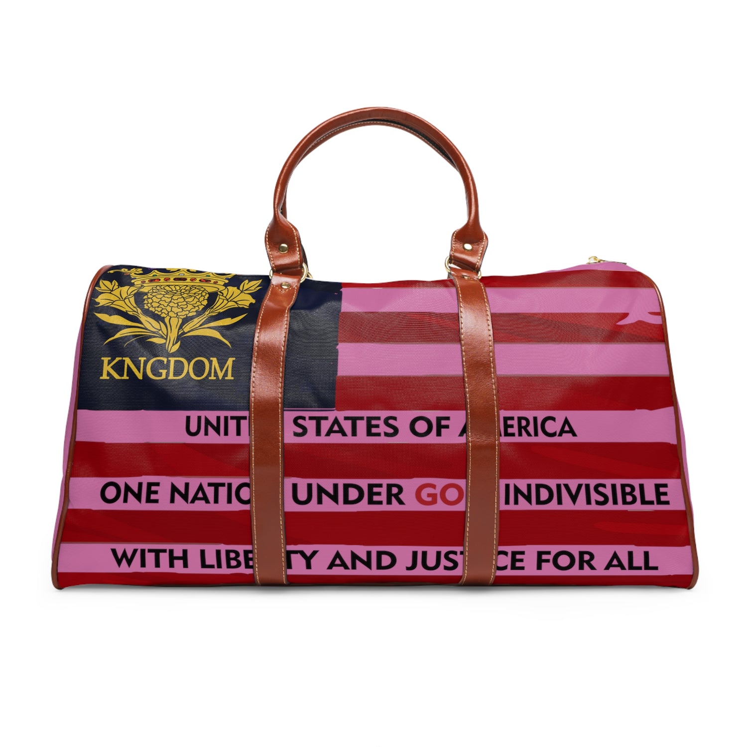 &quot;WE ARE AMERICA&quot;- Vegan Leather Self-Expression Waterproof Travel Bag W/ Kngdom Logo