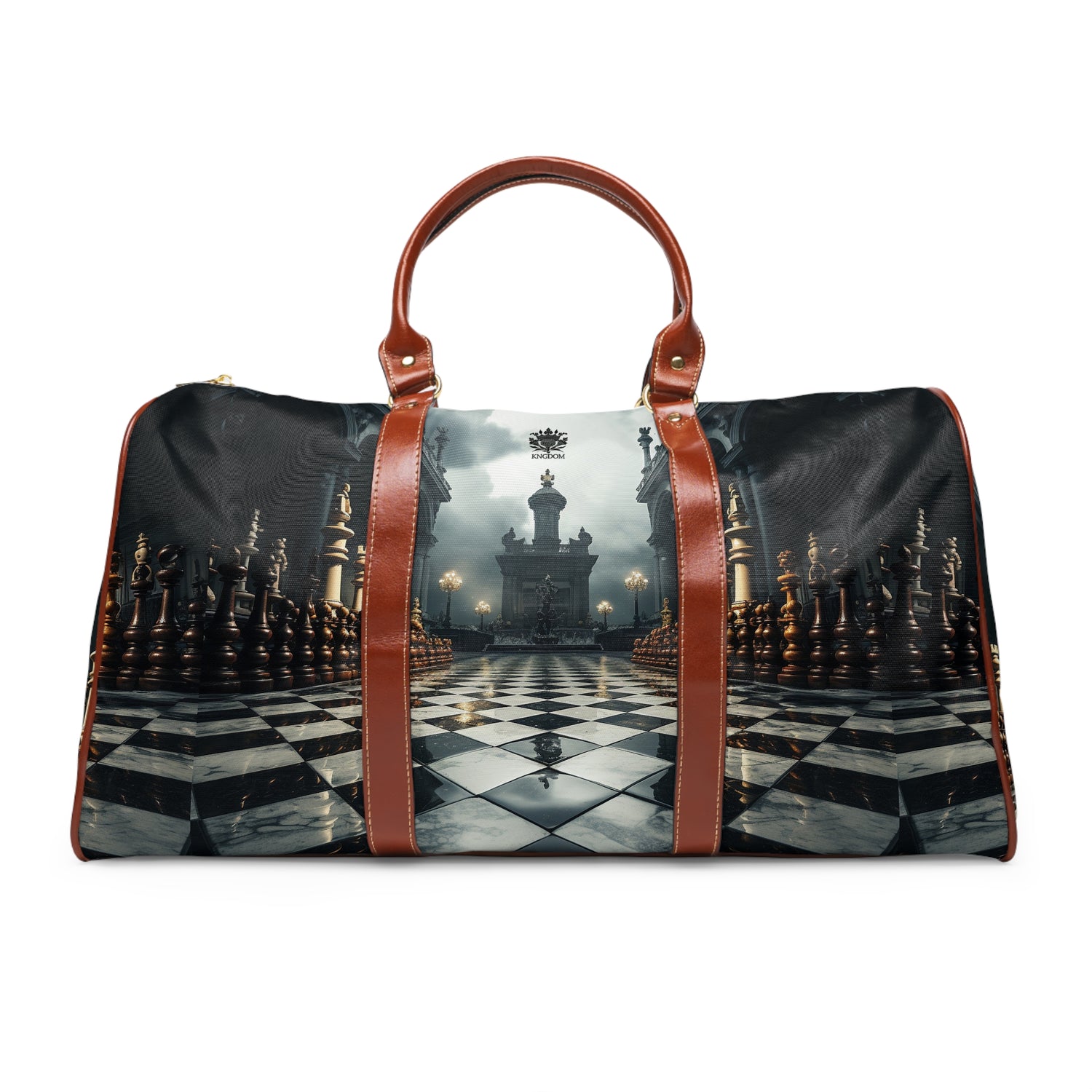 &quot;CHECKMATE&quot;: bolso de viaje impermeable de piel vegana con logotipo de Kingdom en negro 