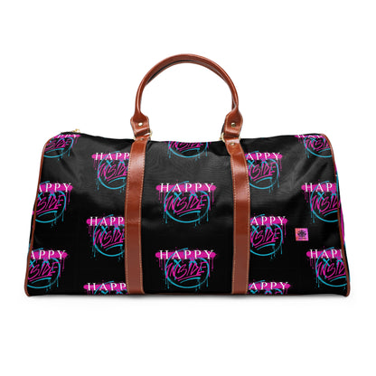 Kngdom &quot;DRIP&quot; (HAPPY INSIDE) -Vegan Leather Self-Expression Waterproof Travel Bag W/ Blk-Pink Kngdom Logo