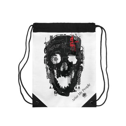 EZEKIEL 37 &quot;Arise My People&quot; Skull Cyborg Design Image- Drawstring Bag (&quot;Arise My People&quot; Black Letter Print W/Black Kngdom Logo)