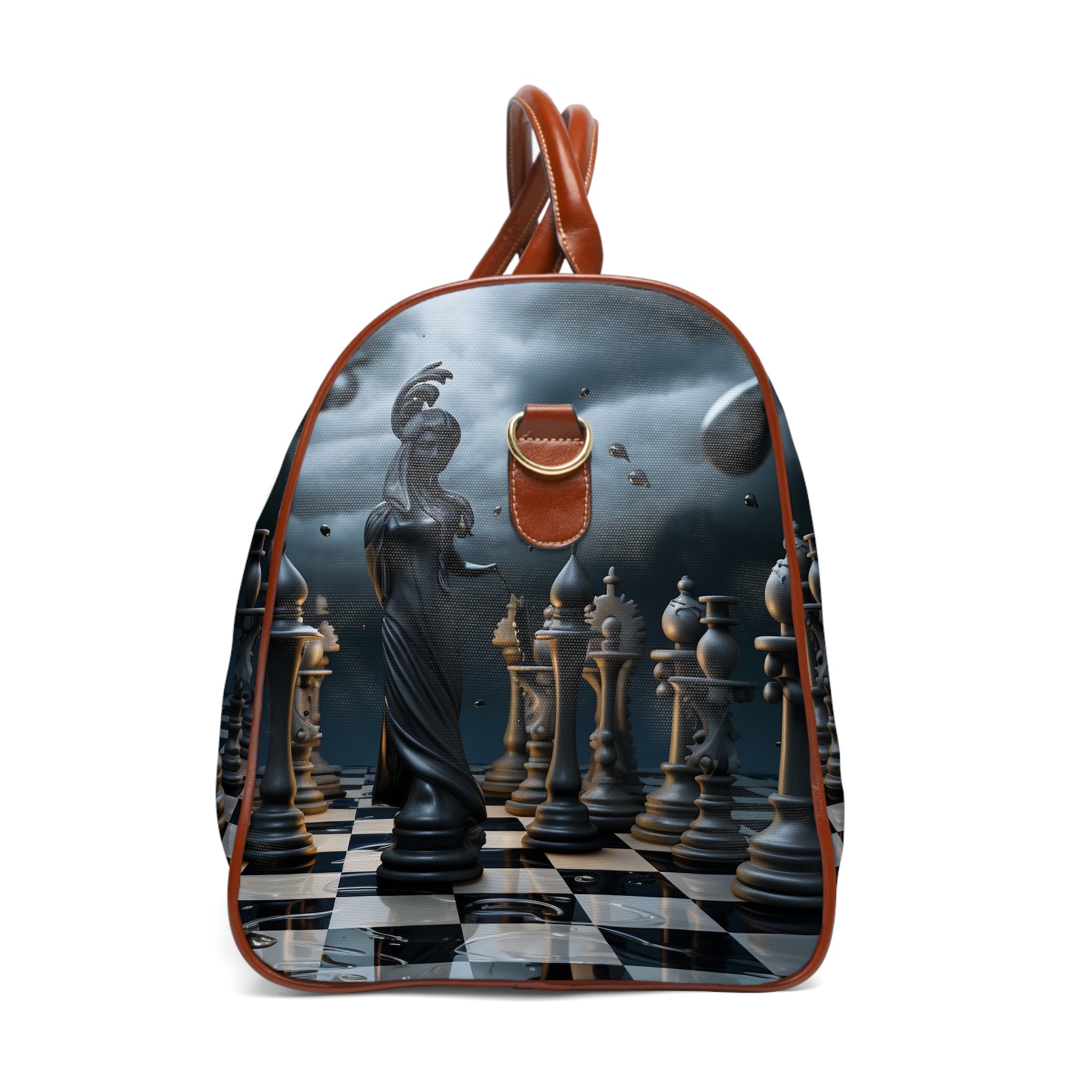 &quot;CHECKMATE&quot;: bolso de viaje impermeable de piel vegana con logotipo de Kingdom en negro 