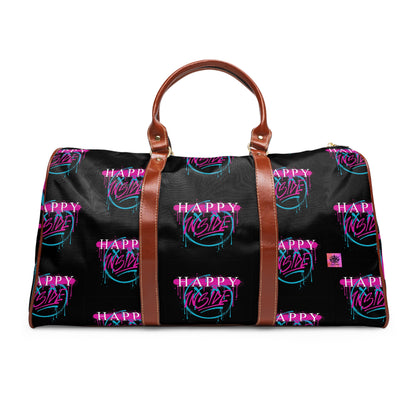 Kngdom &quot;DRIP&quot; (HAPPY INSIDE) -Vegan Leather Self-Expression Waterproof Travel Bag W/ Blk-Pink Kngdom Logo