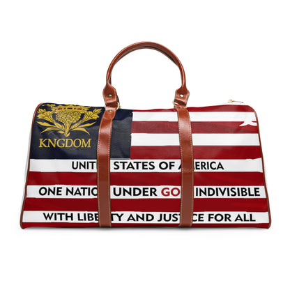 &quot;WE ARE AMERICA&quot;- Vegan Leather Self-Expression Waterproof Travel Bag (Double Side Kngdom Logo)