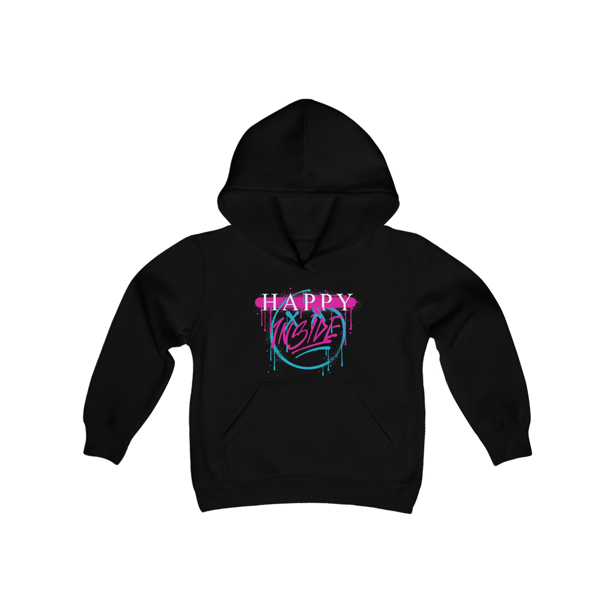 Kngdom &quot;DRIP&quot; (HAPPY INSIDE) -Youth Heavy Blend Hooded Sweatshirt W/ Back Side Kngdom Logo