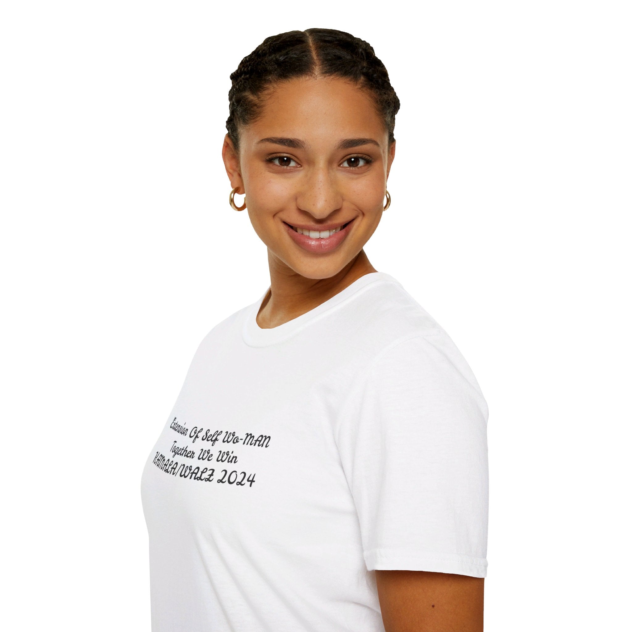 &quot;Extension Of Self Wo-MAN- Together We Win&quot; KAMALA/WALZ 2024(Quote)- Unisex Softstyle T-Shirt W/ Kngdom Logo