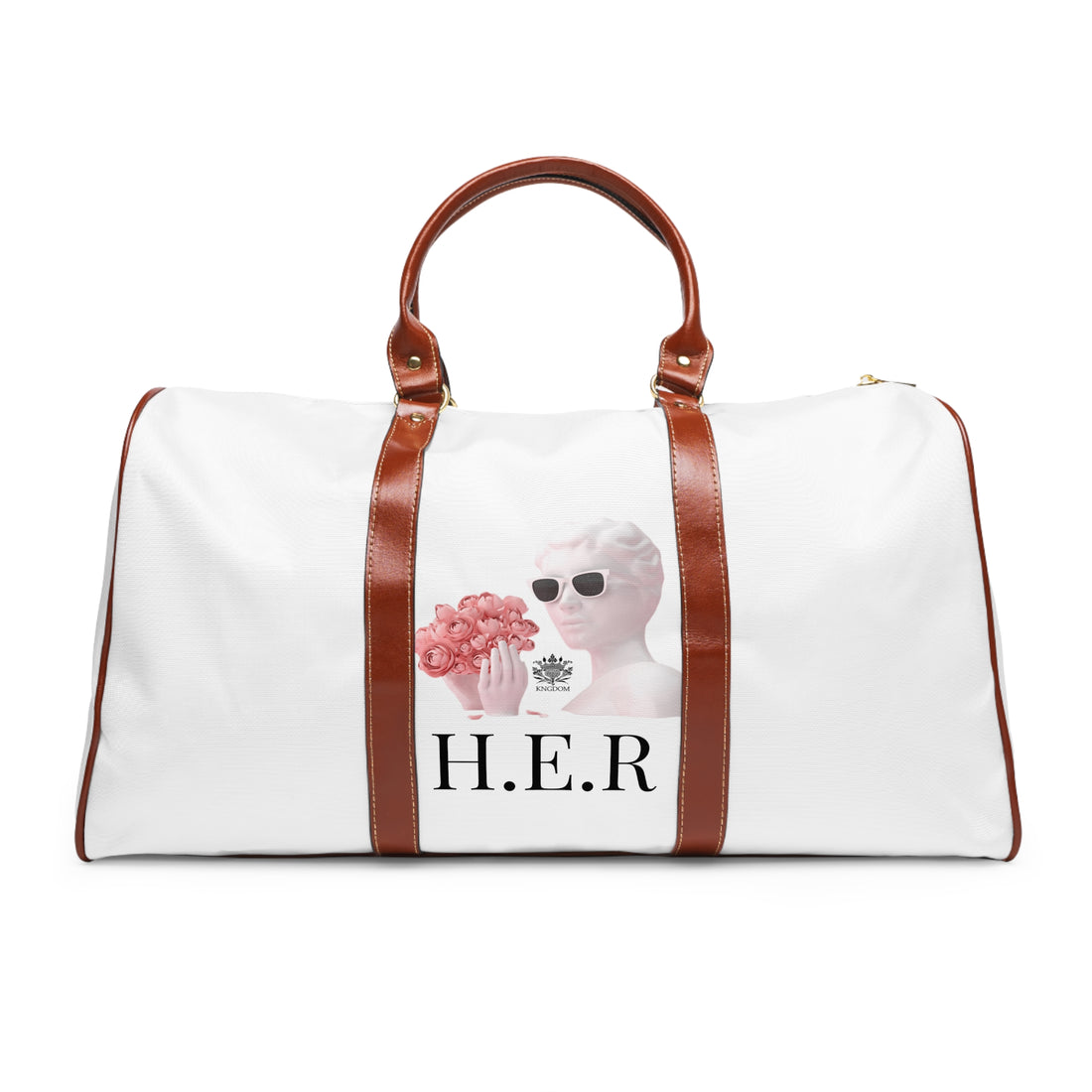 &quot;H.E.R&quot; (Heroism/Eagerness/Relevant)- Vegan Leather Self-Expression Waterproof Travel Bag (Double Side Blk Kngdom Logo)