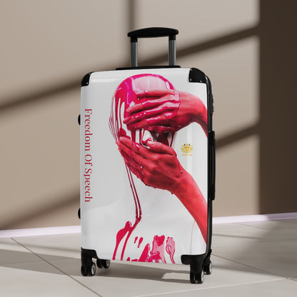 WE ARE AMERICA-&quot;Freedom Of Speech&quot; (THE BLOOD OF THE MARTYRS)-(Small/ Medium) Suitcase- (&quot;Hand on Eyes &amp; Mouth&quot; Design Image W/Kngdom Logo)