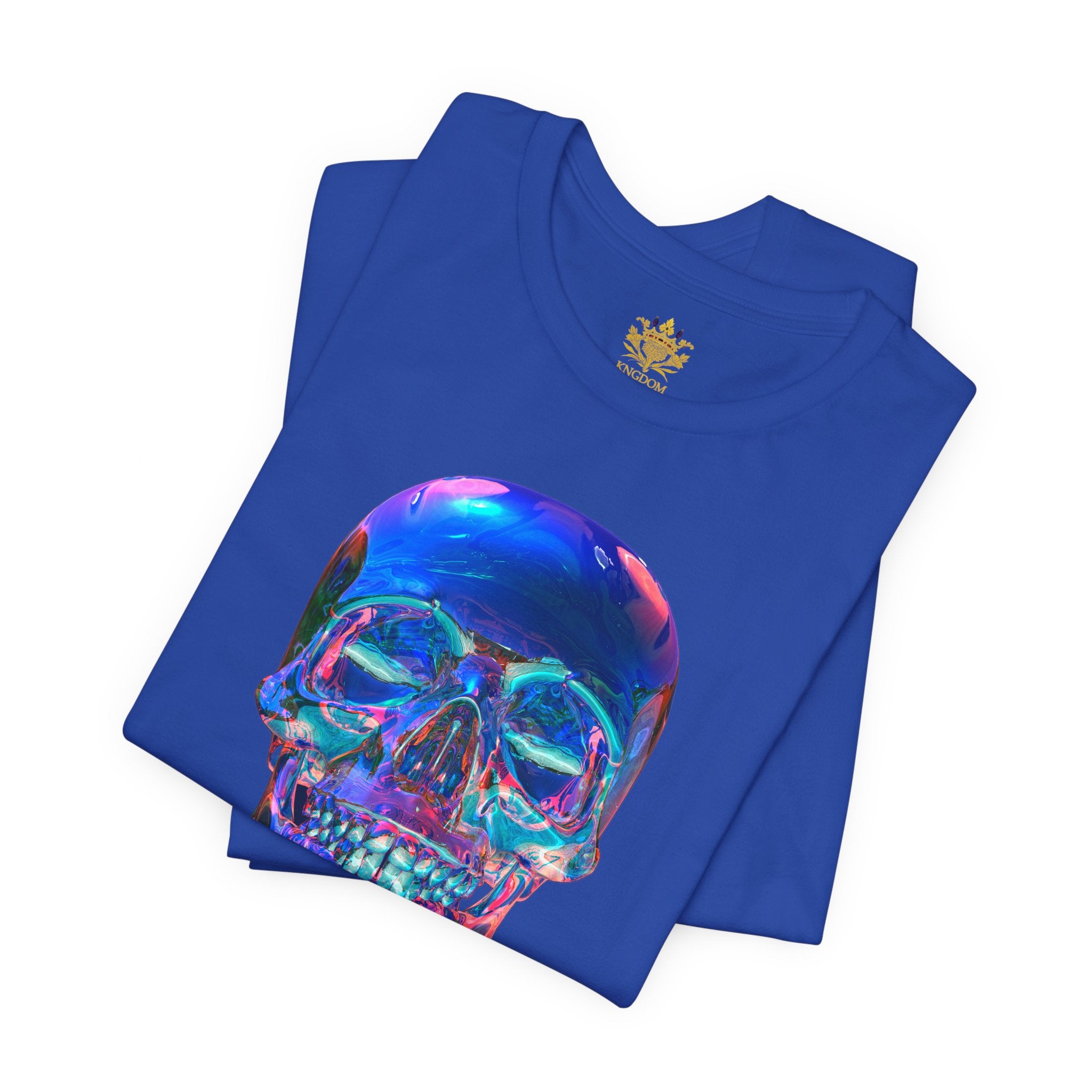 EZEKIEL 37 &quot;Arise My People&quot; Crystal Head Skull Face Design Image- Unisex Jersey Sleeve Tee (Front Side Crystal Head Skull Face Design Image W/ &quot;Arise My People&quot; Light Blue Letter Print- Back Side Kngdom Logo)