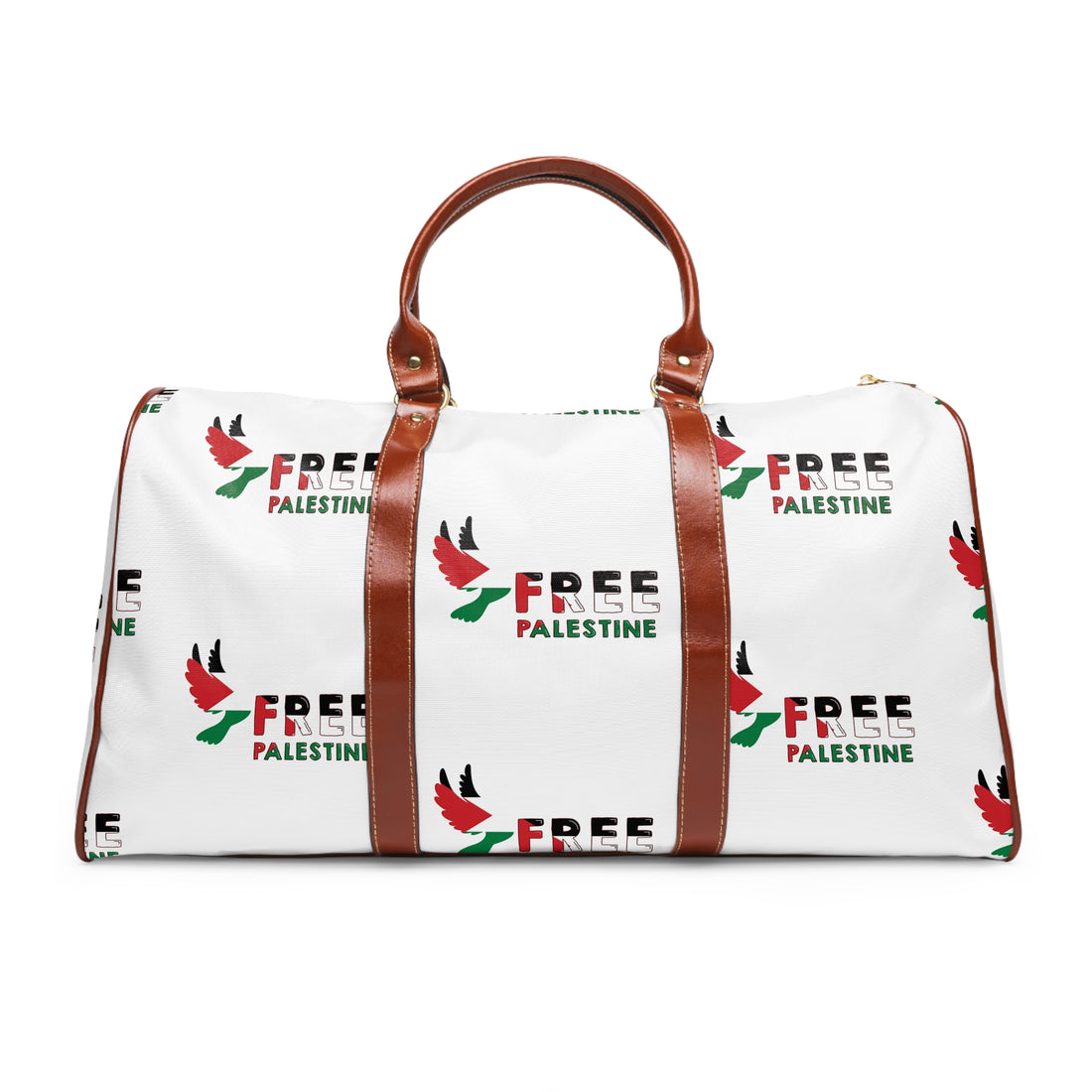 &quot;FREE PALESTINE&quot;- Vegan Leather Self-Expression Waterproof Travel Bag W/ Blk Kngdom Logo