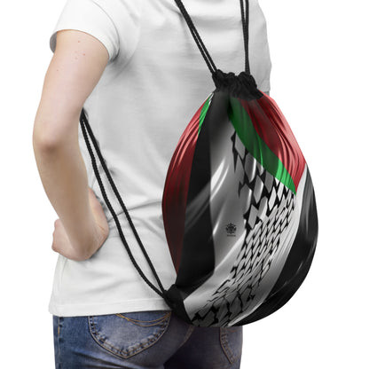 Keffiyeh World &quot;Palestine Flag&quot;- Drawstring Bag W/ Blk Kngdom Logo