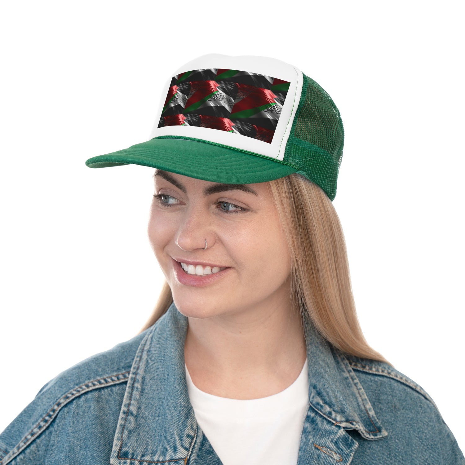 Keffiyeh World &quot;Palestine Flag&quot;- Unisex Trucker Caps W/ Blk Kngdom Logo