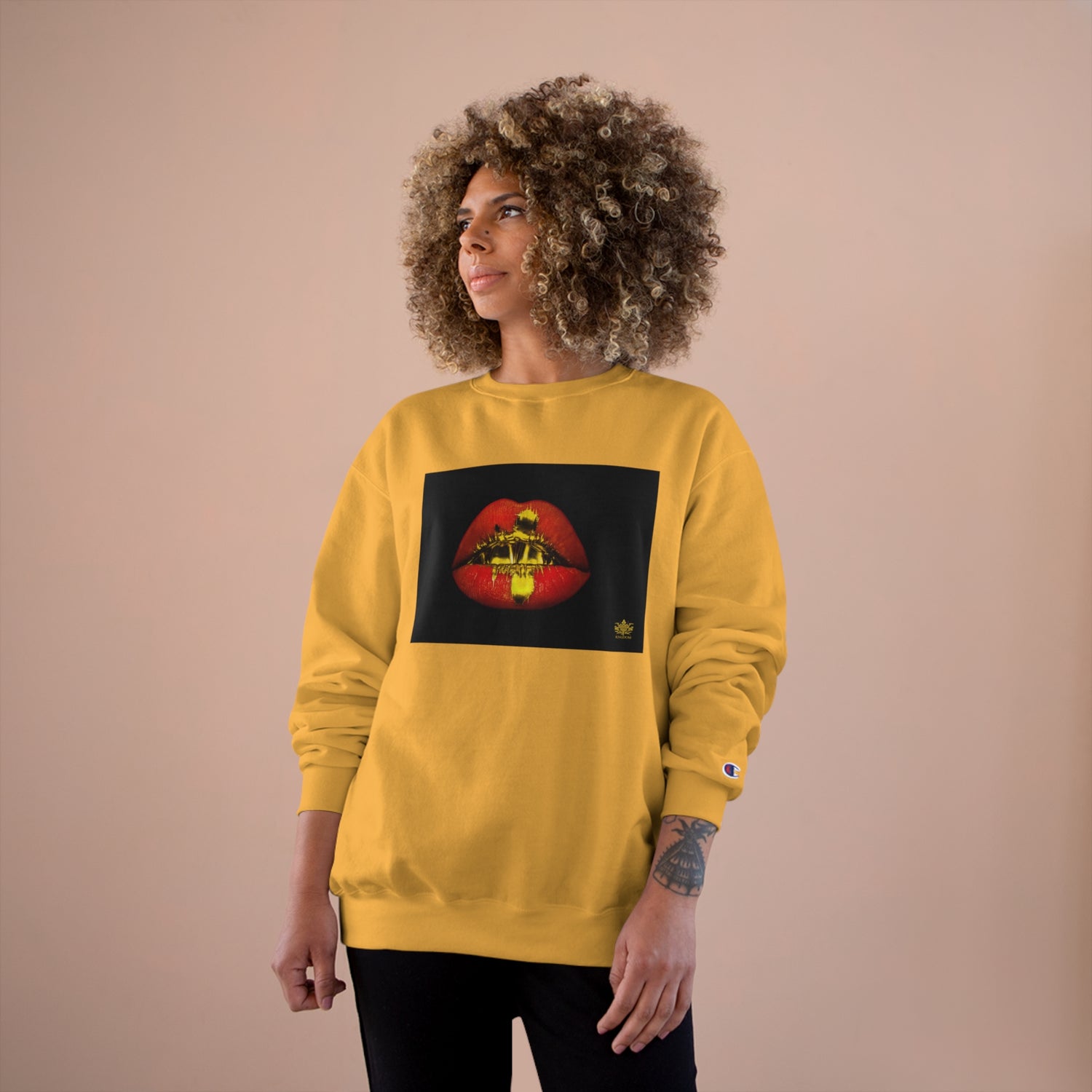 Kngdom &quot;DRIP&quot; (GOLDEN)- Unisex Champion Sweatshirt W/ Kngdom Logo