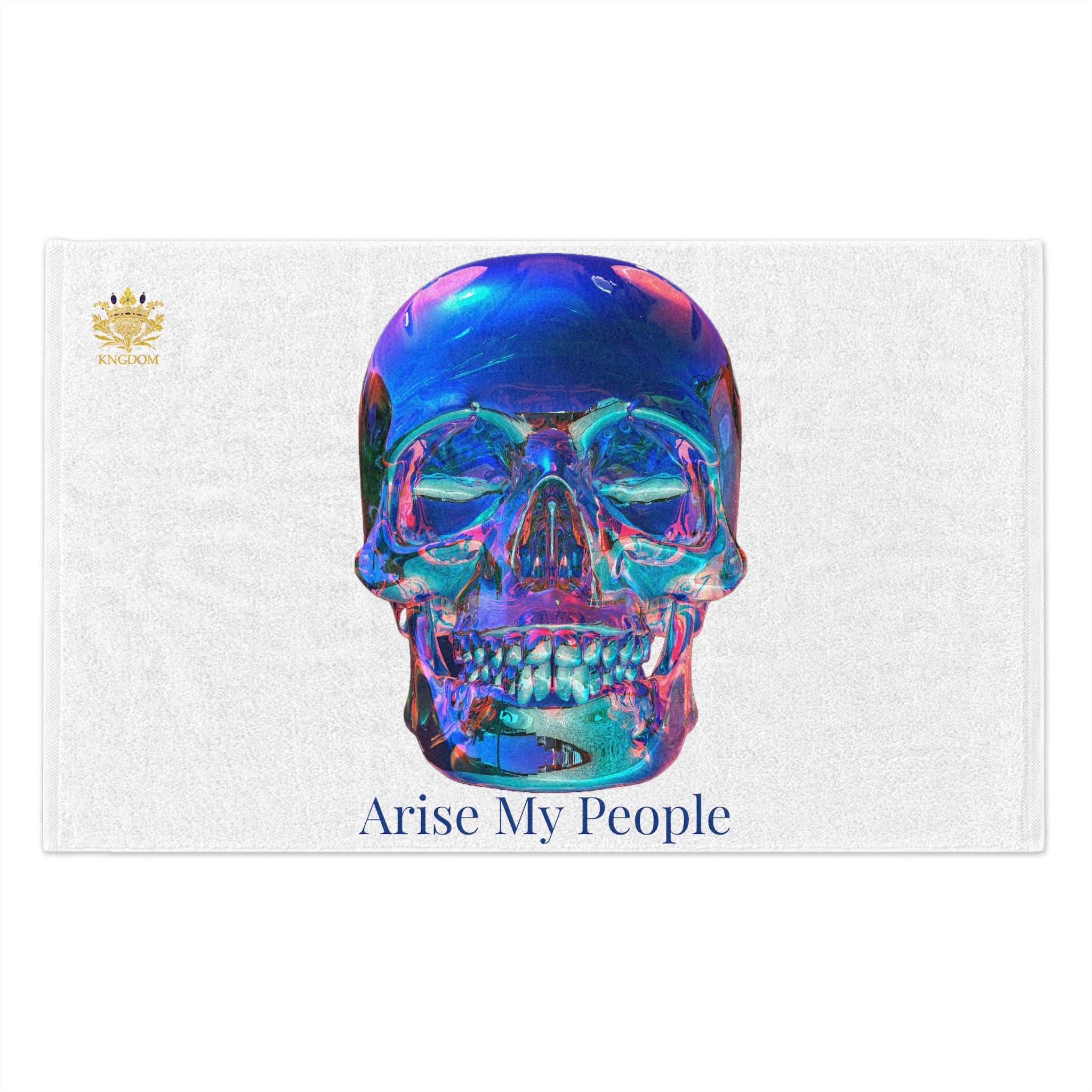 EZEKIEL 37 &quot;Arise My People&quot; Crystal Head Skull Face Design Image- Rally Towel (Dark Blue Letter Print- Kngdom Logo)