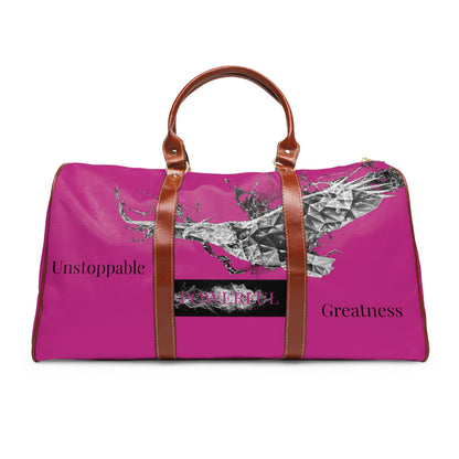 The Isaiah 40:31- Unstoppable/Powerful/Greatness (EAGLE)- Vegan Leather Self-Expression Waterproof Travel Bag (Double Side BLK Kngdom Logo W/ BLK Pink Letter Word Print)